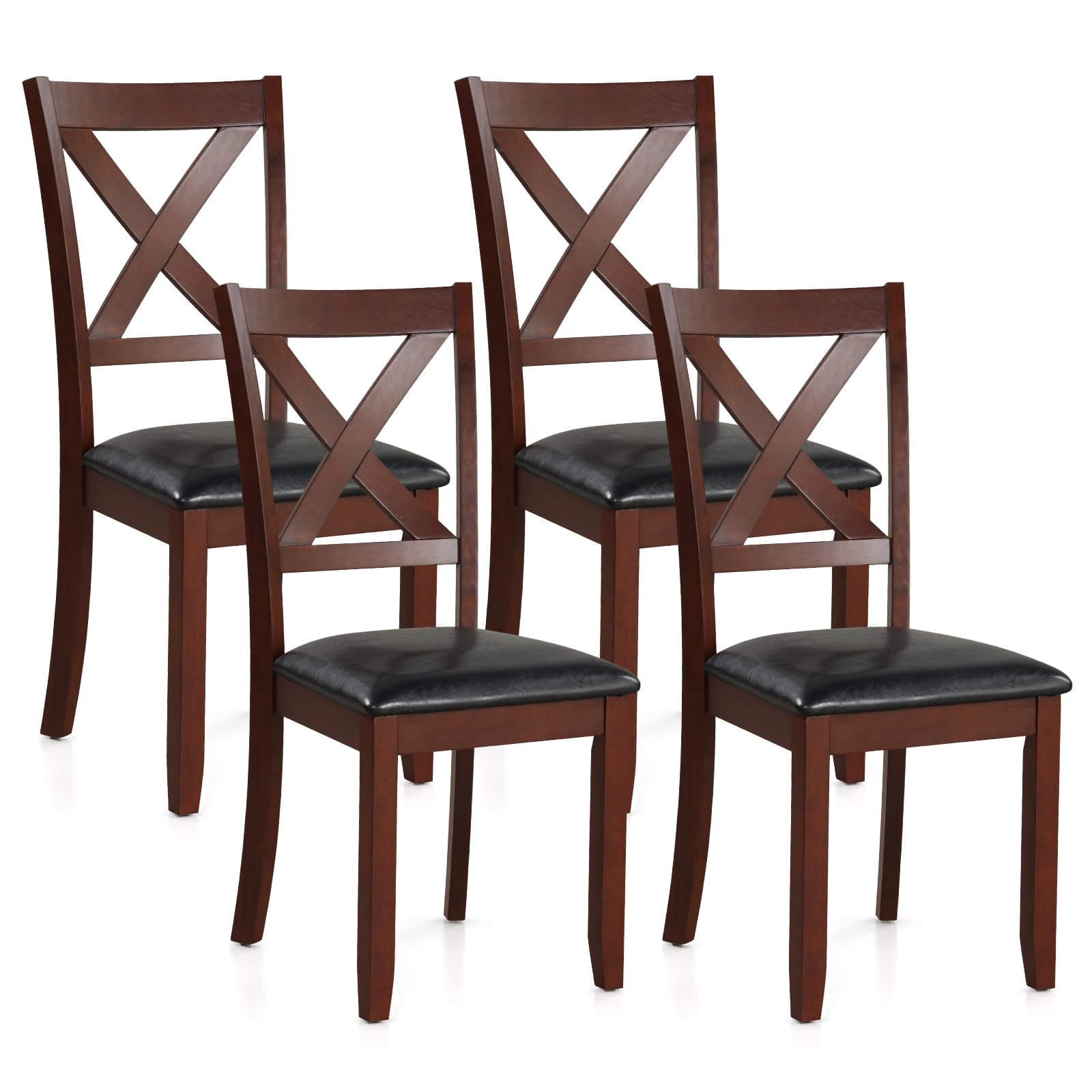 Wood Dining Chairs Set of 2/4, Faux Leather Upholstered Dining Chairs with Rubber Wood Legs