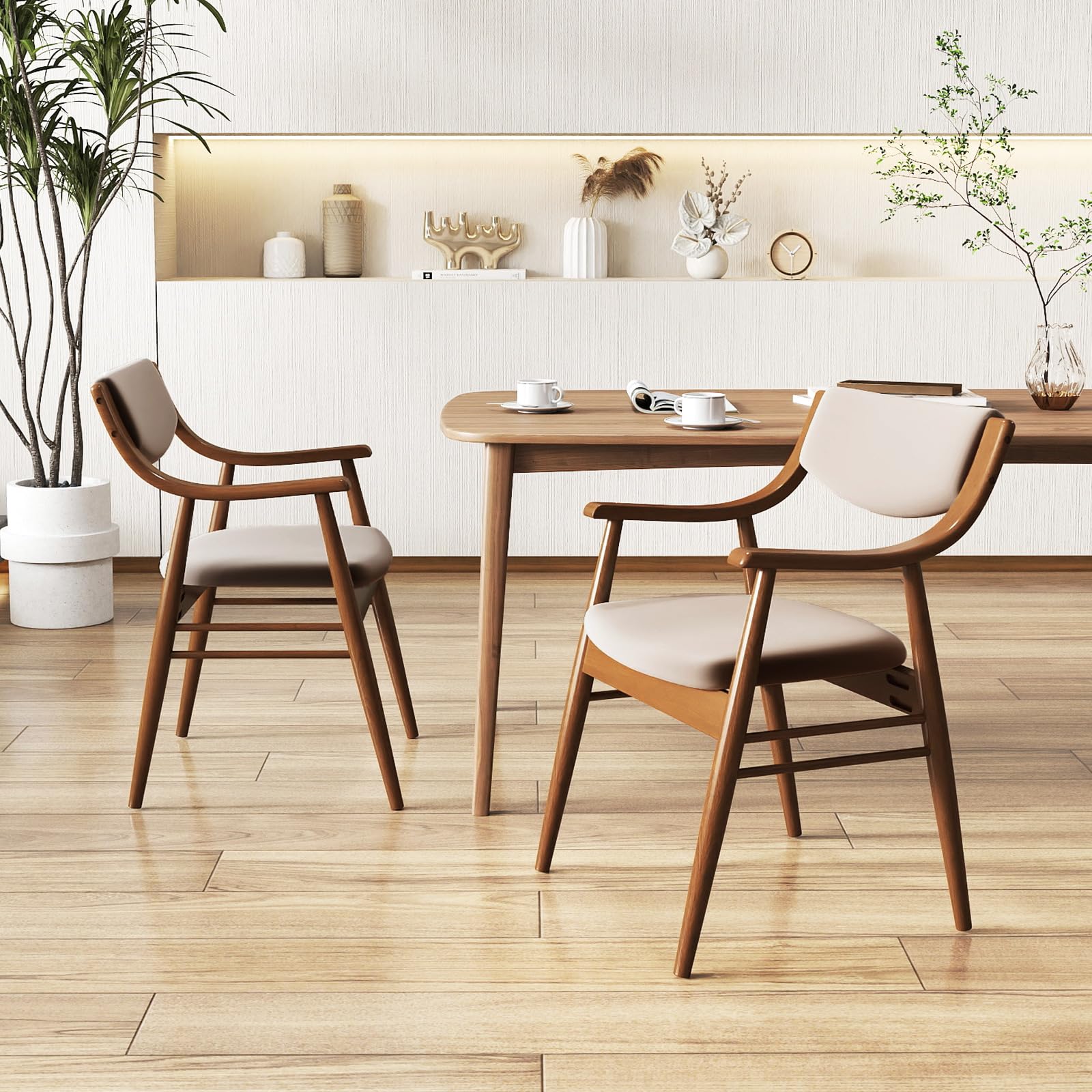 Wooden Dining Chairs Set of 2/4, PU Leather Upholstered Kitchen Chairs w/Padded Seat & Back, Rubber Wood Frame