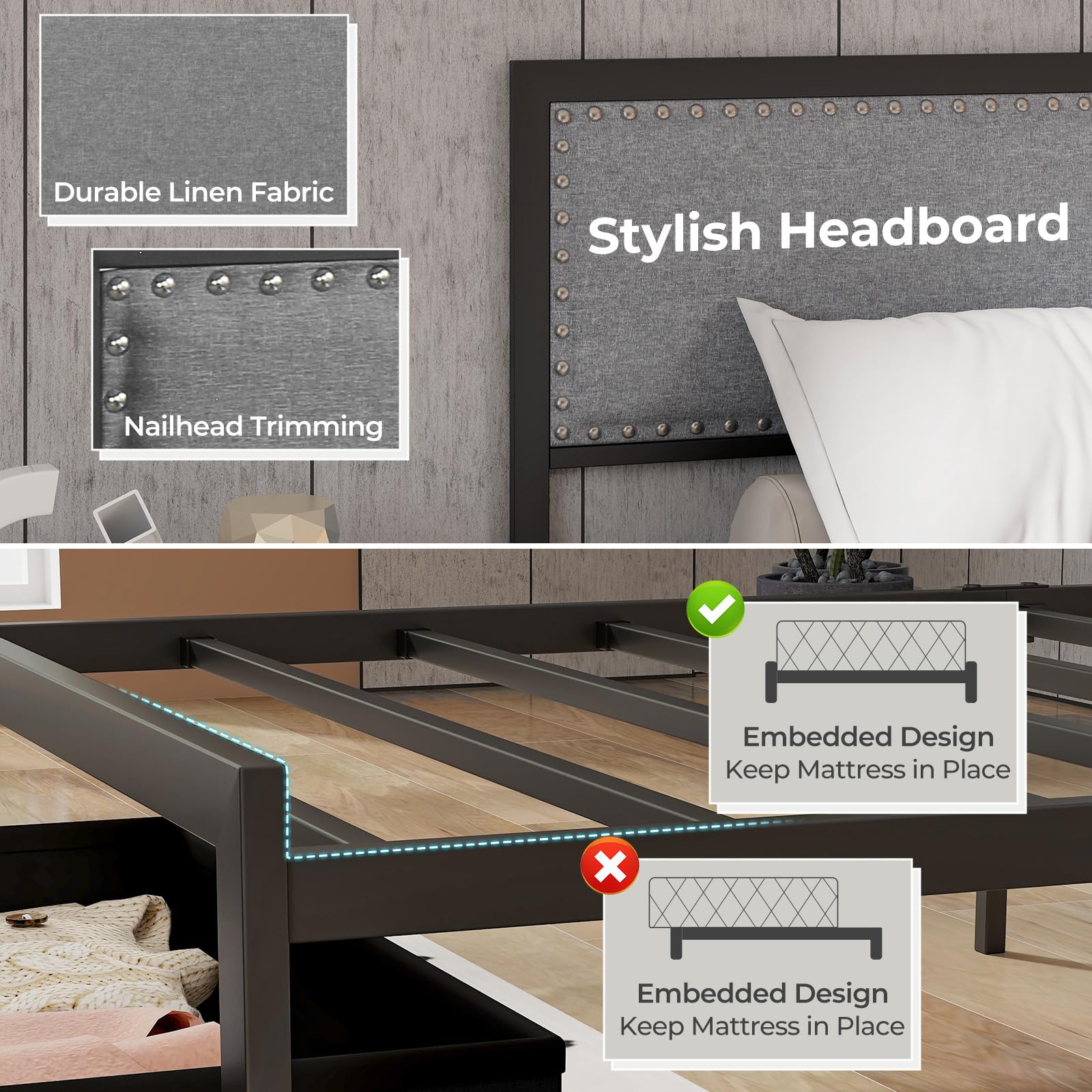  Metal Platform Bed Frame with Storage Drawer