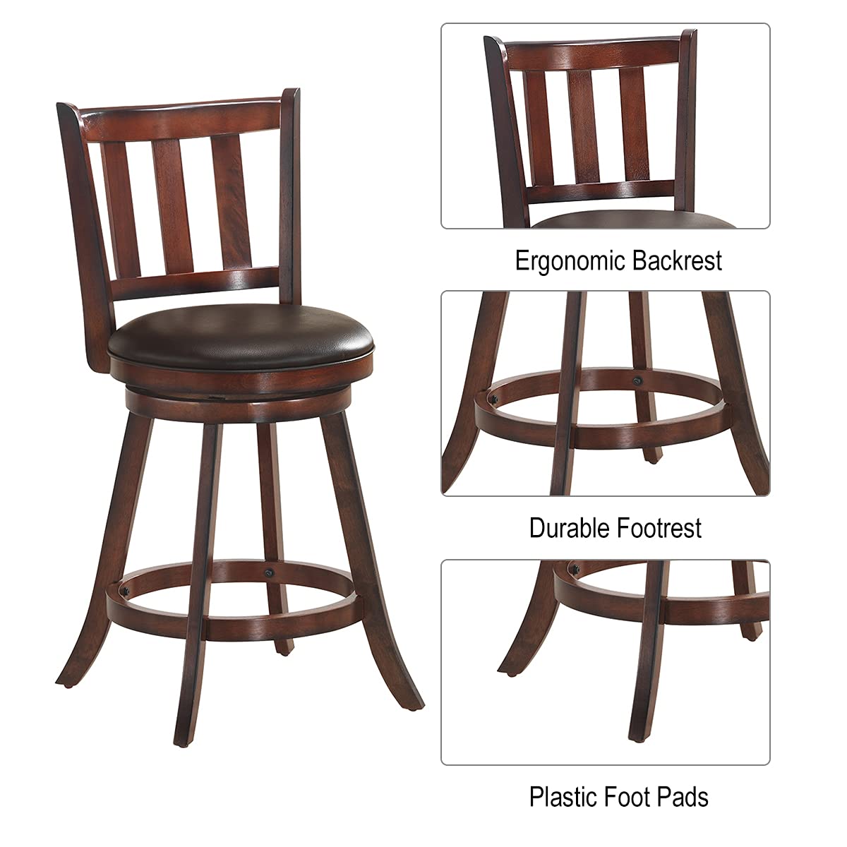 Bar Stools Set of 2/4, Counter Height Dining Chair, Fabric Upholstered 360 Degree Swivel, PVC Cushioned Seat