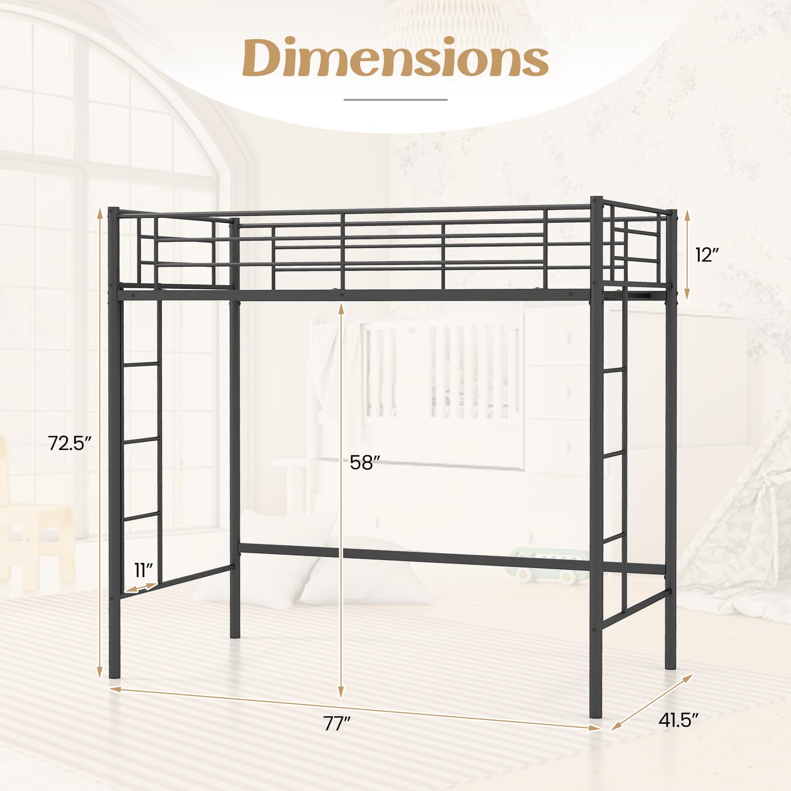 Metal Loft Bed Frame Twin Size