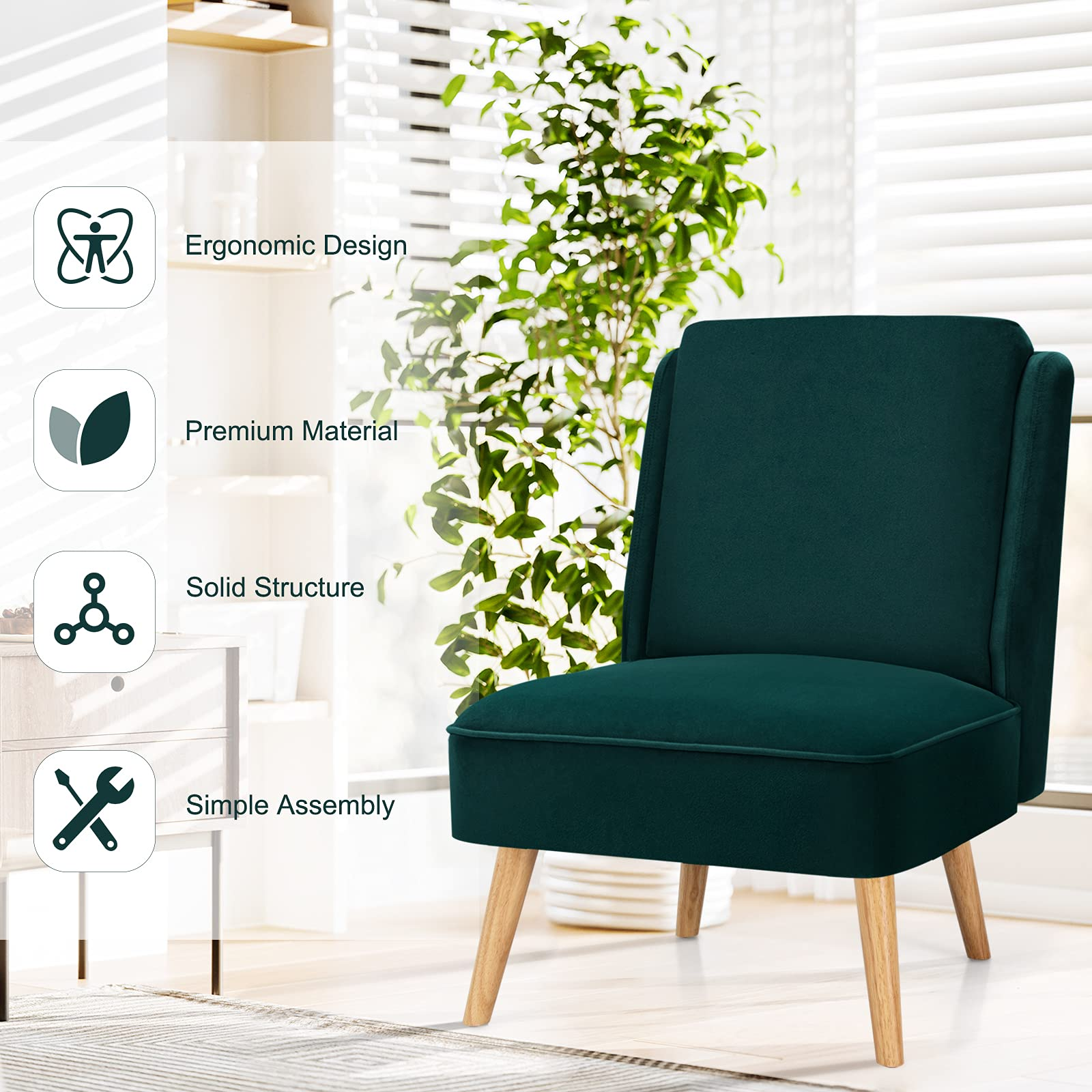 Velvet Accent Chair, Comfy Single Sofa Chair w/Rubber Wood Legs, Modern Upholstered Leisure Living Room Chair