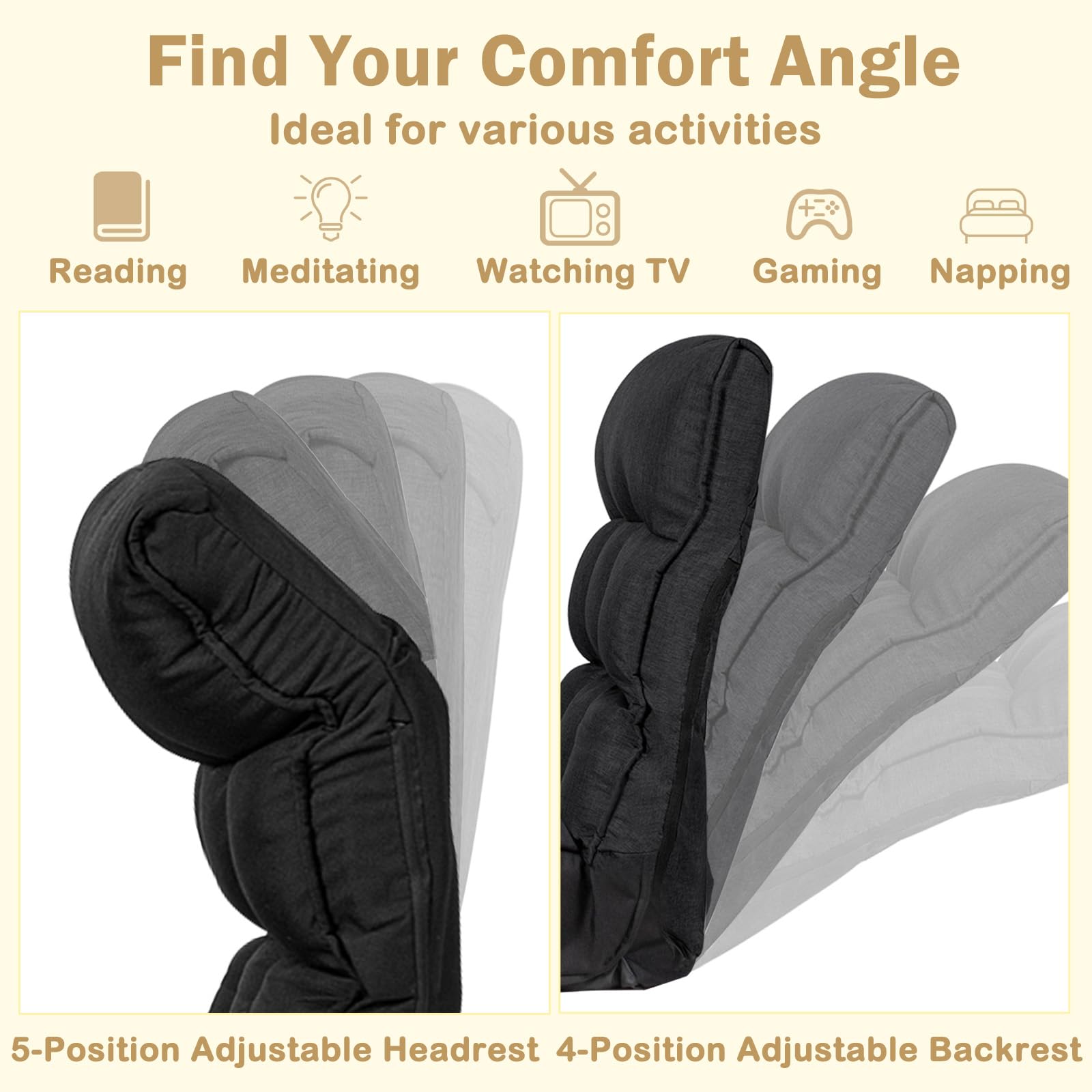  Folding Floor Lounge Chair with 5-Position Adjustable Head & 4-Position Adjustable Backrest