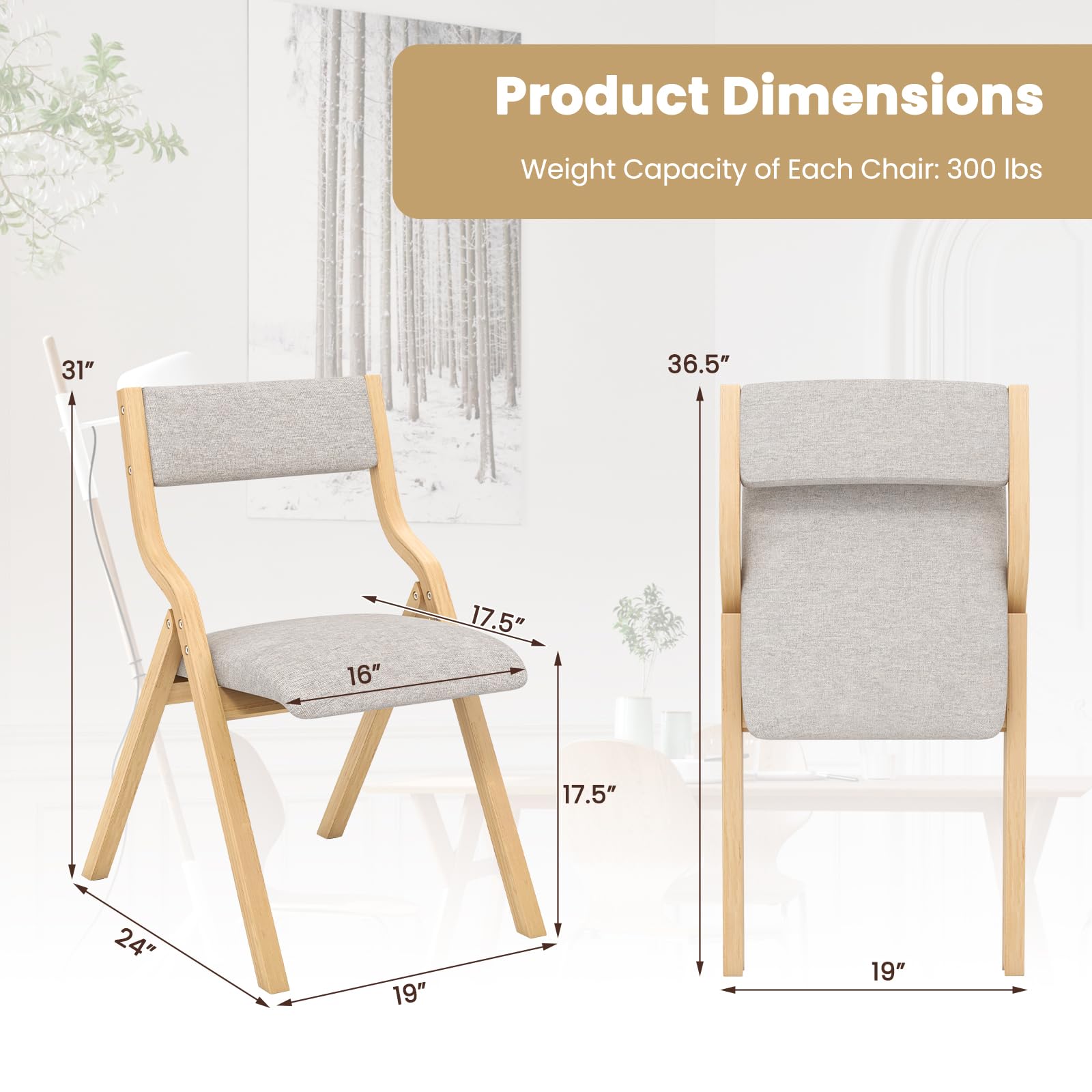 Folding Dining Chairs Set of 2/4, Foldable Chairs with Padded Seat and Solid Wood Frame