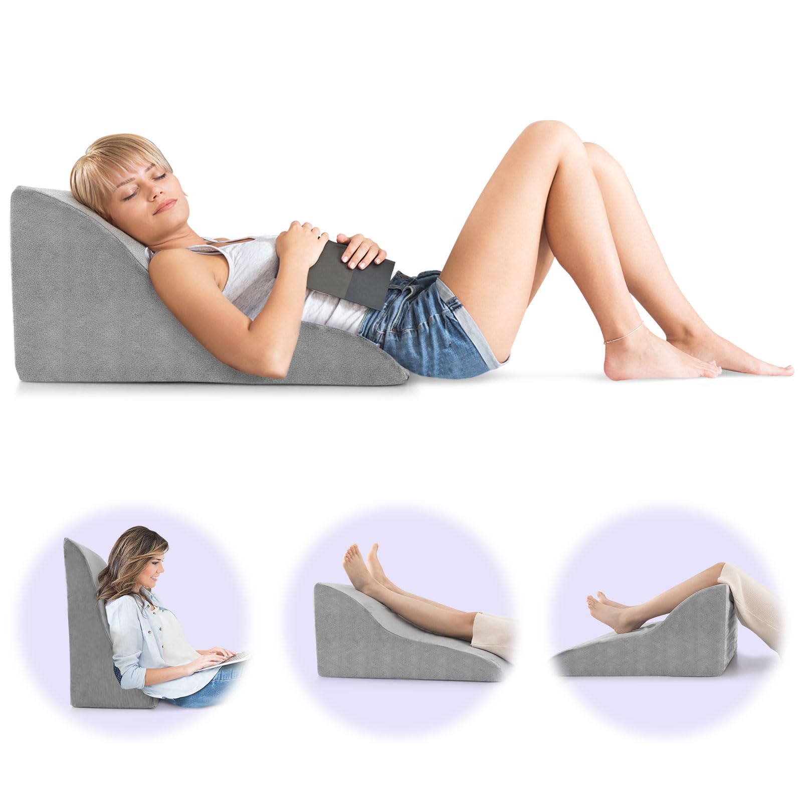 Contoured Bed Wedge Support Pillow, Ergonomic Triangle Pillow