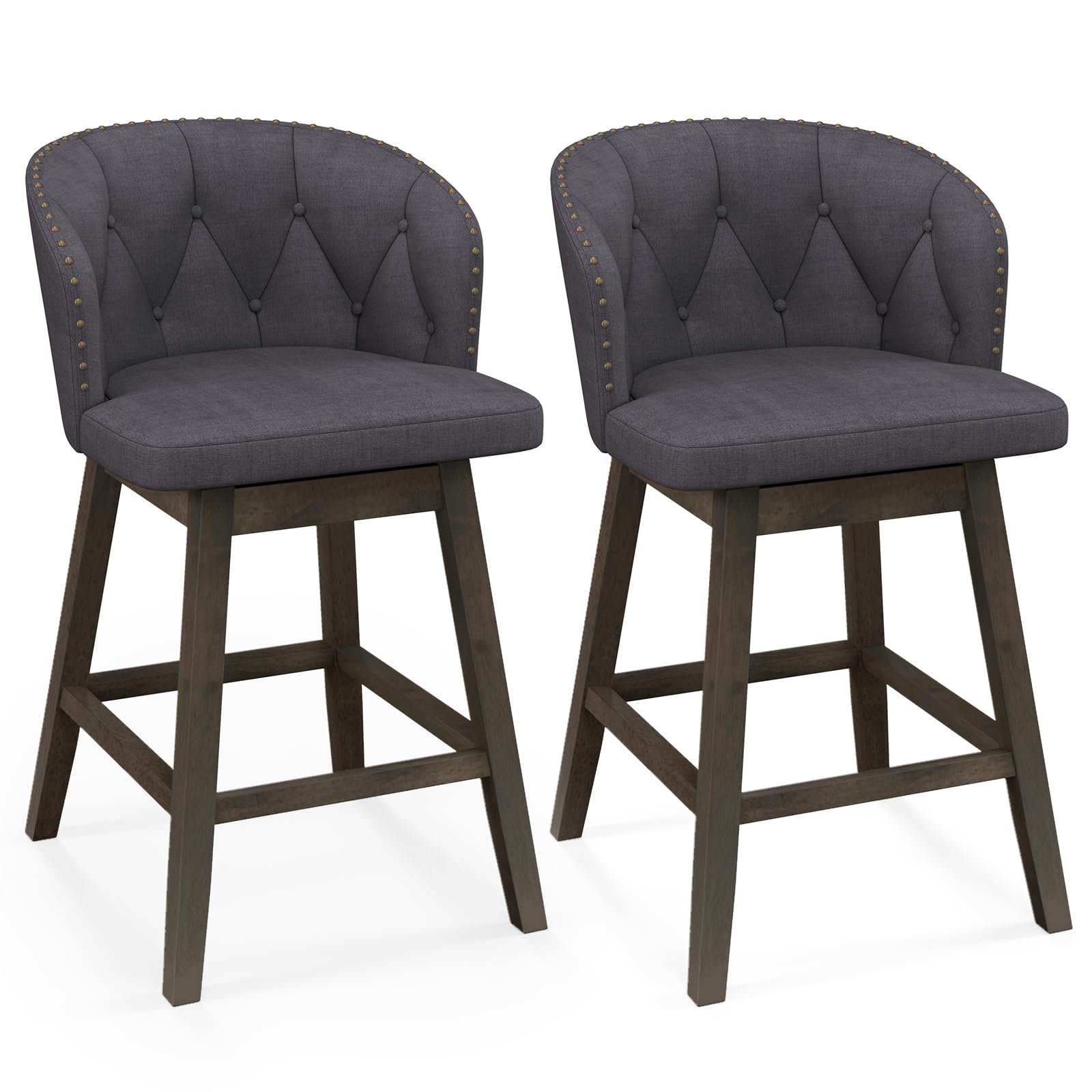 Counter Height Bar Stools Set of 2/4, Fabric Upholstered Island Stools with 360&deg; Swivel Seat & Button-Tufted Back