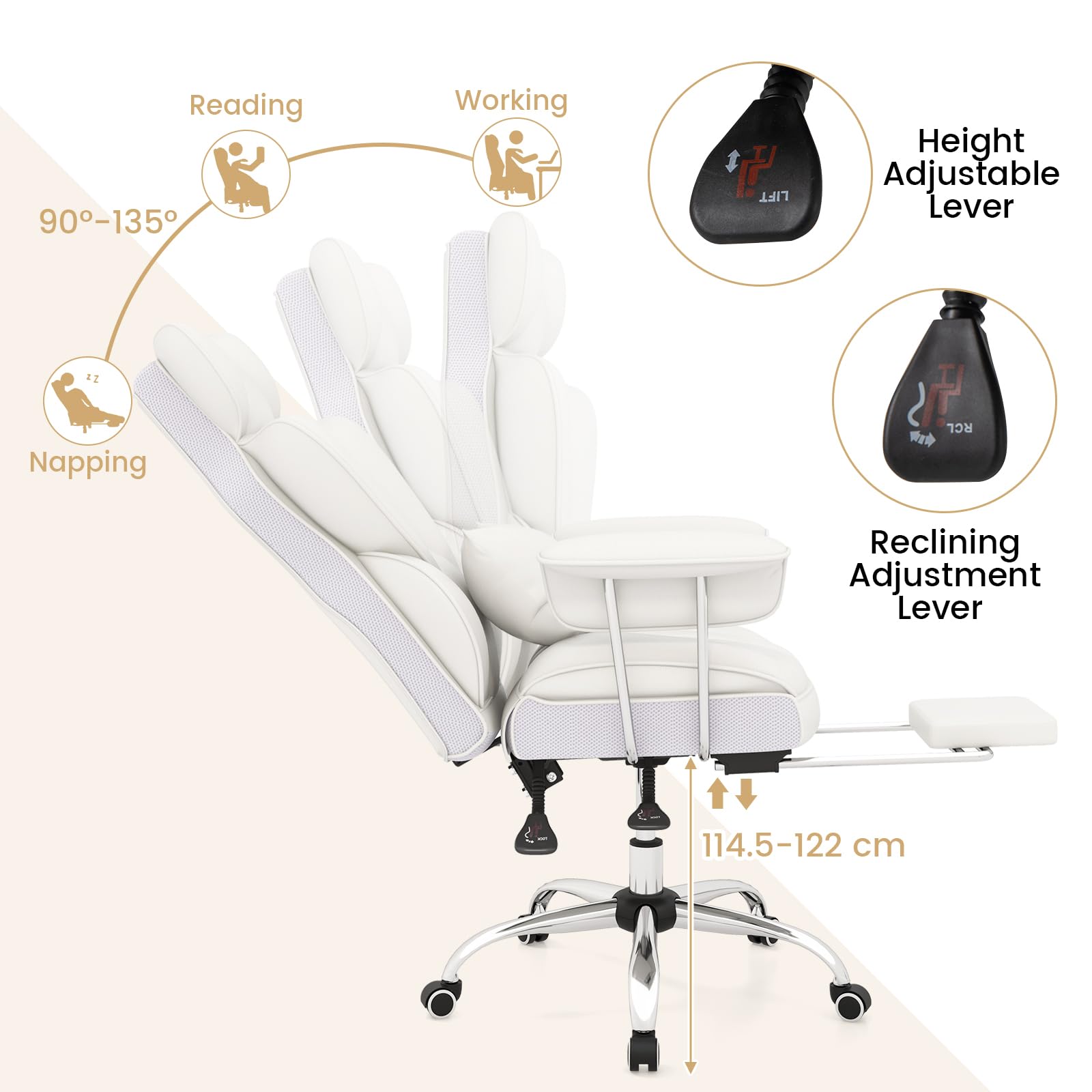 400 LBS Big and Tall Office Chair, PU Leather Executive Desk Chair w/Retractable Footrest