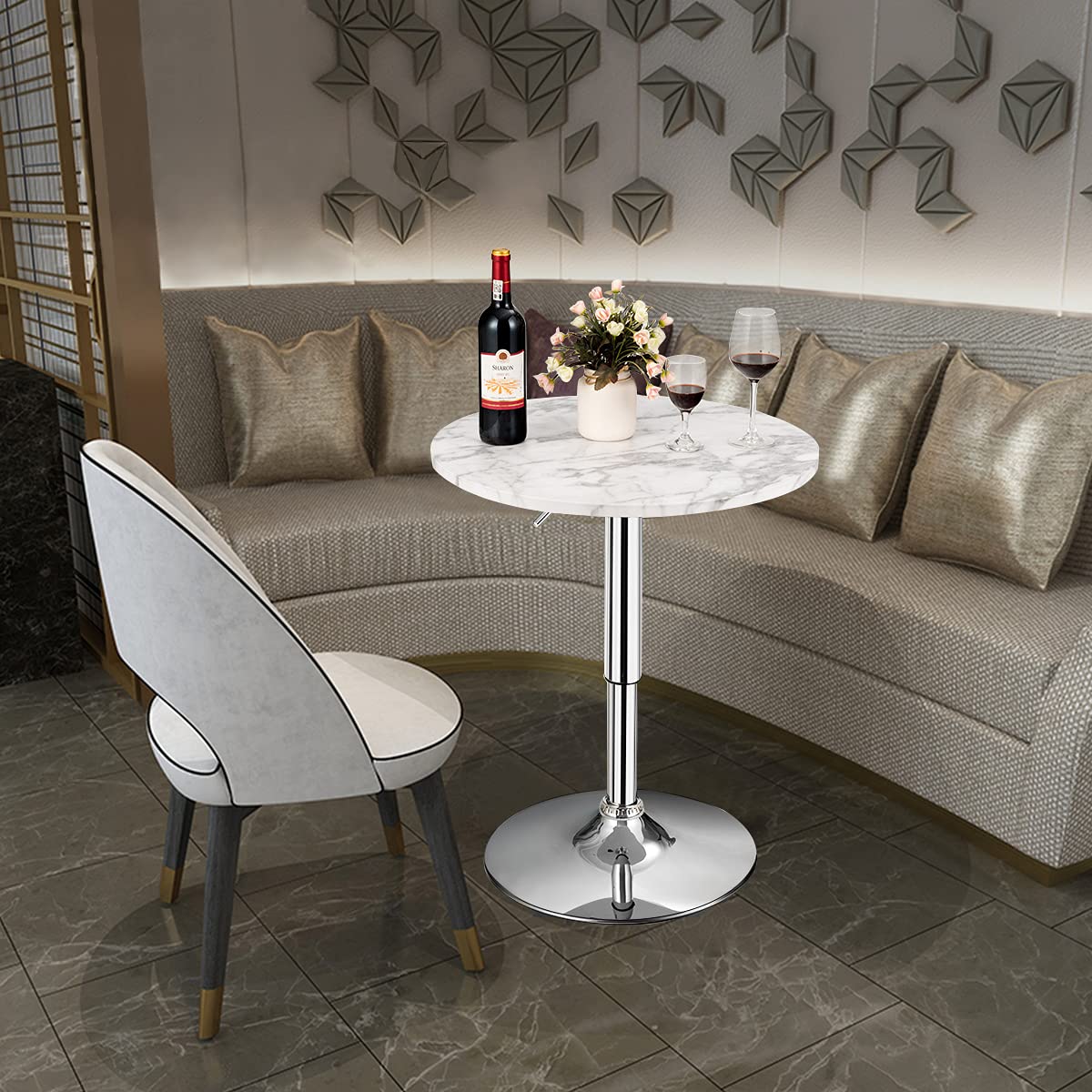 Round Pub Table Height Adjustable, 360&deg; Swivel Cocktail Pub Table with Sliver Leg and Base