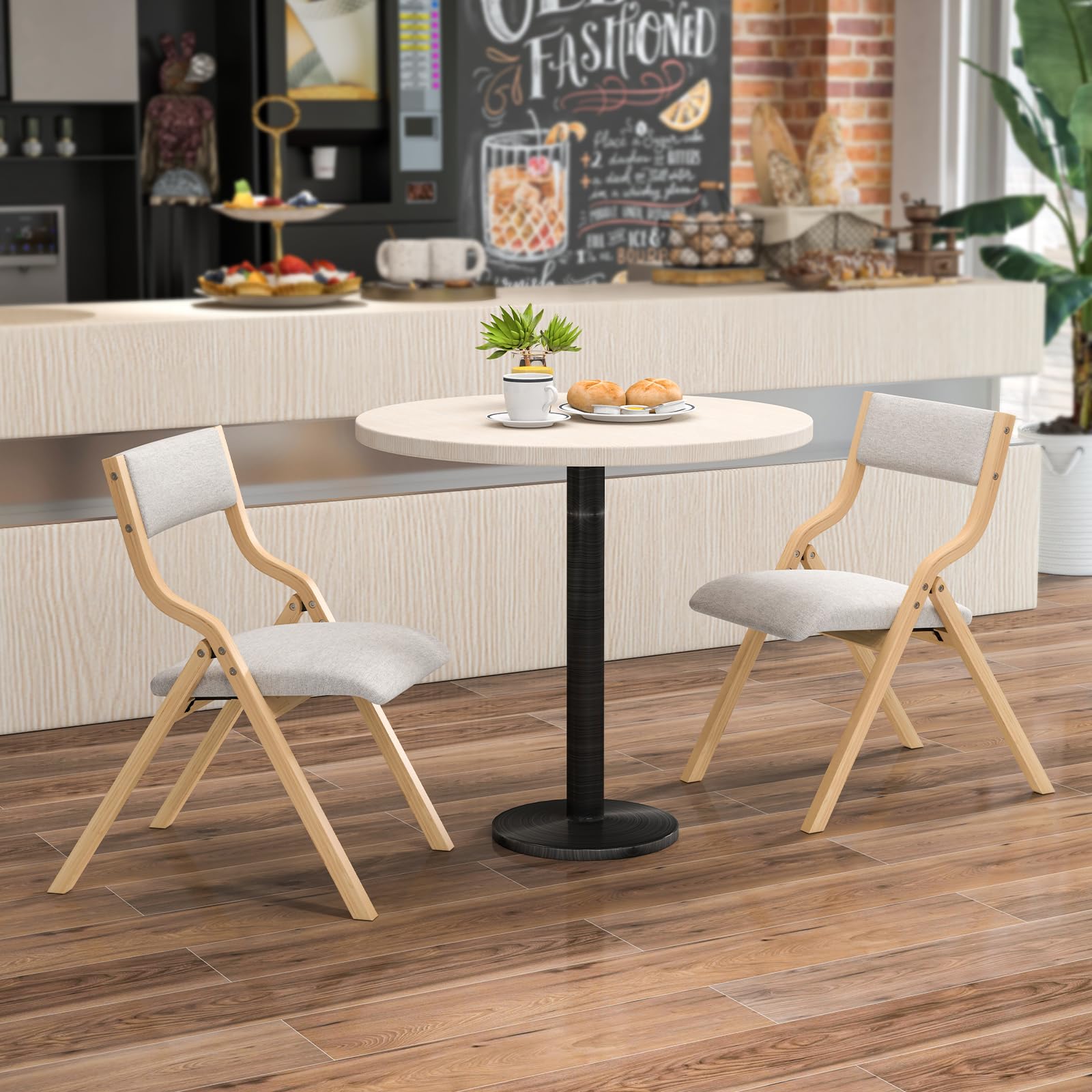 Folding Dining Chairs Set of 2/4, Foldable Chairs with Padded Seat and Solid Wood Frame