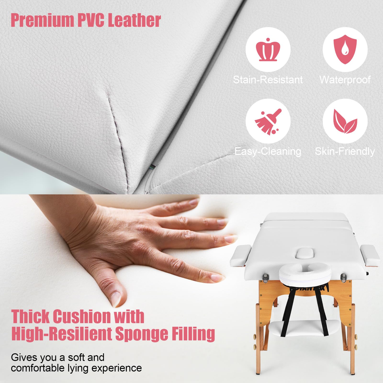 Portable 3 Sections 84inch Folding Massage Table with Carry Case