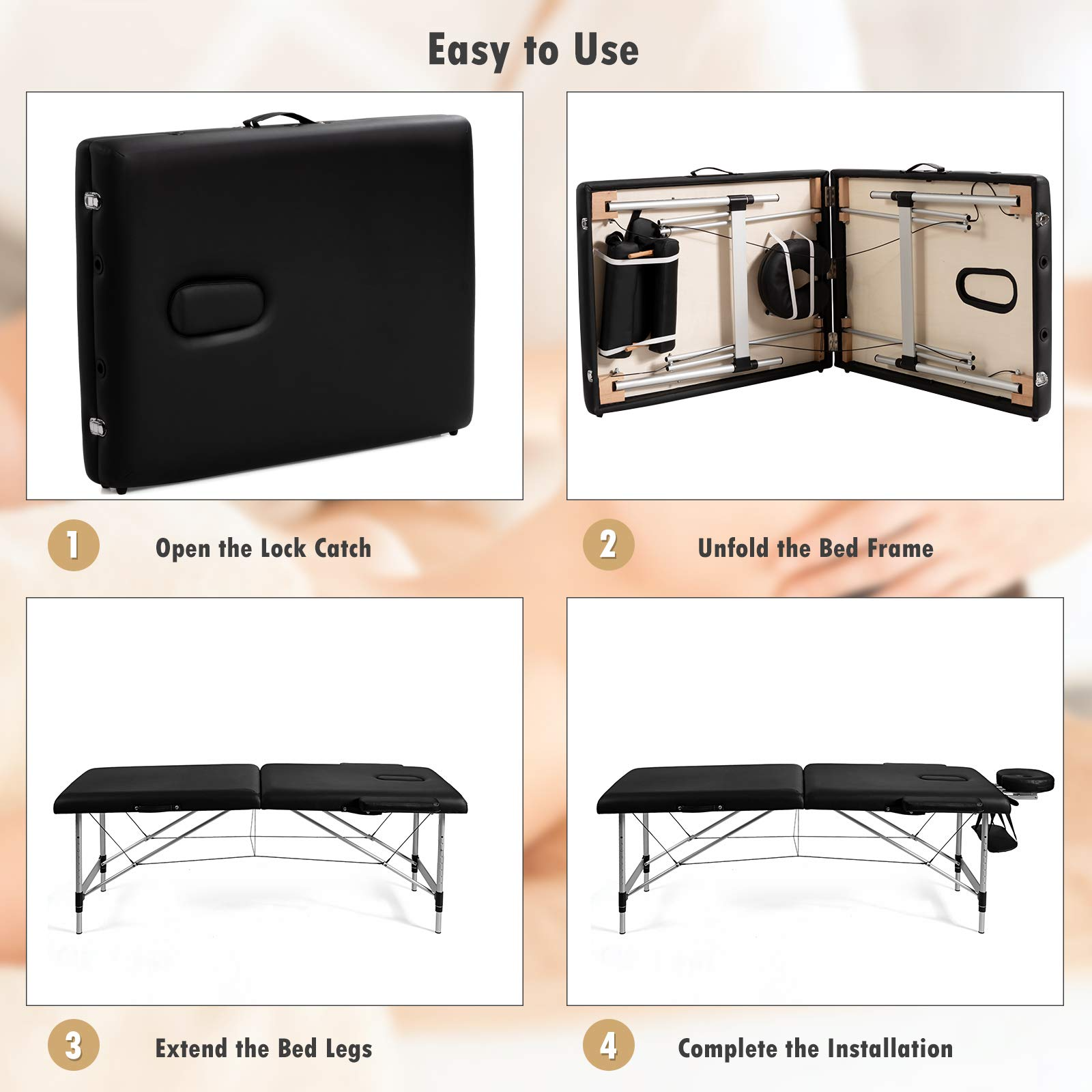2 Folding Portable Massage Table, Aluminum Frame & Height Adjustable