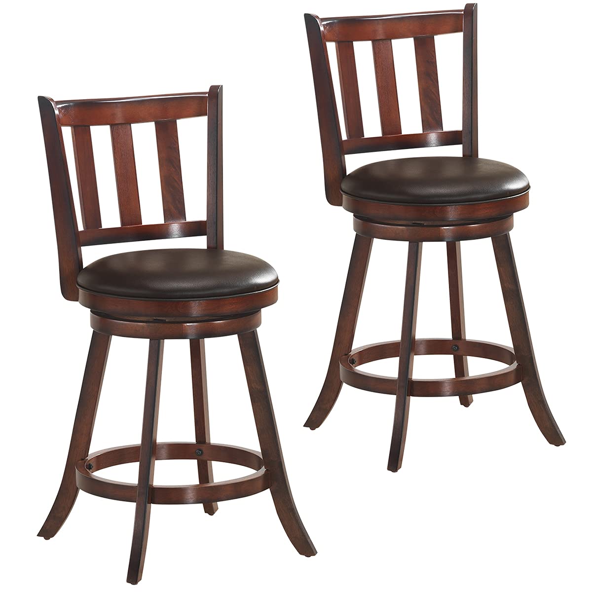 Bar Stools Set of 2/4, Counter Height Dining Chair, Fabric Upholstered 360 Degree Swivel, PVC Cushioned Seat