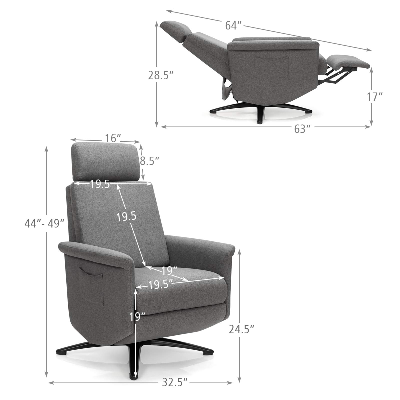 Recliner Chair with Vibration Massage & Remote Control , 360 Degree Swivel Reclining Sofa Chair