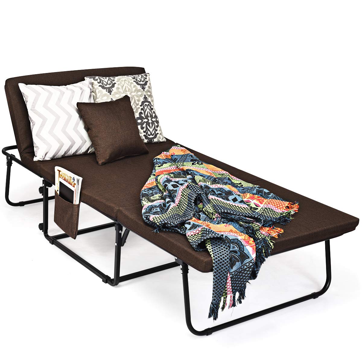 Folding Bed, 3 in 1 Convertible Sleeper Bed with Mattress, Adjustable with 6 Positions