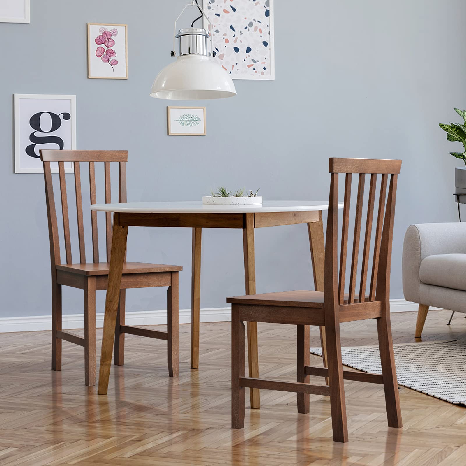 Wood Dining Chair Set of 2/4, Farmhouse Wooden Dining Side Chair with High Slat Back, Rubber Wood Legs