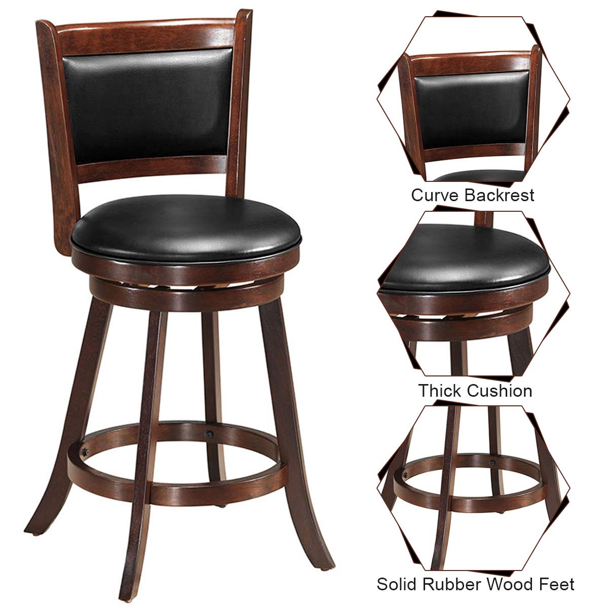 Bar Stools Set of 2/4 360 Degree Swivel, Accent Wooden Swivel Seat Counter Height Bar Stool