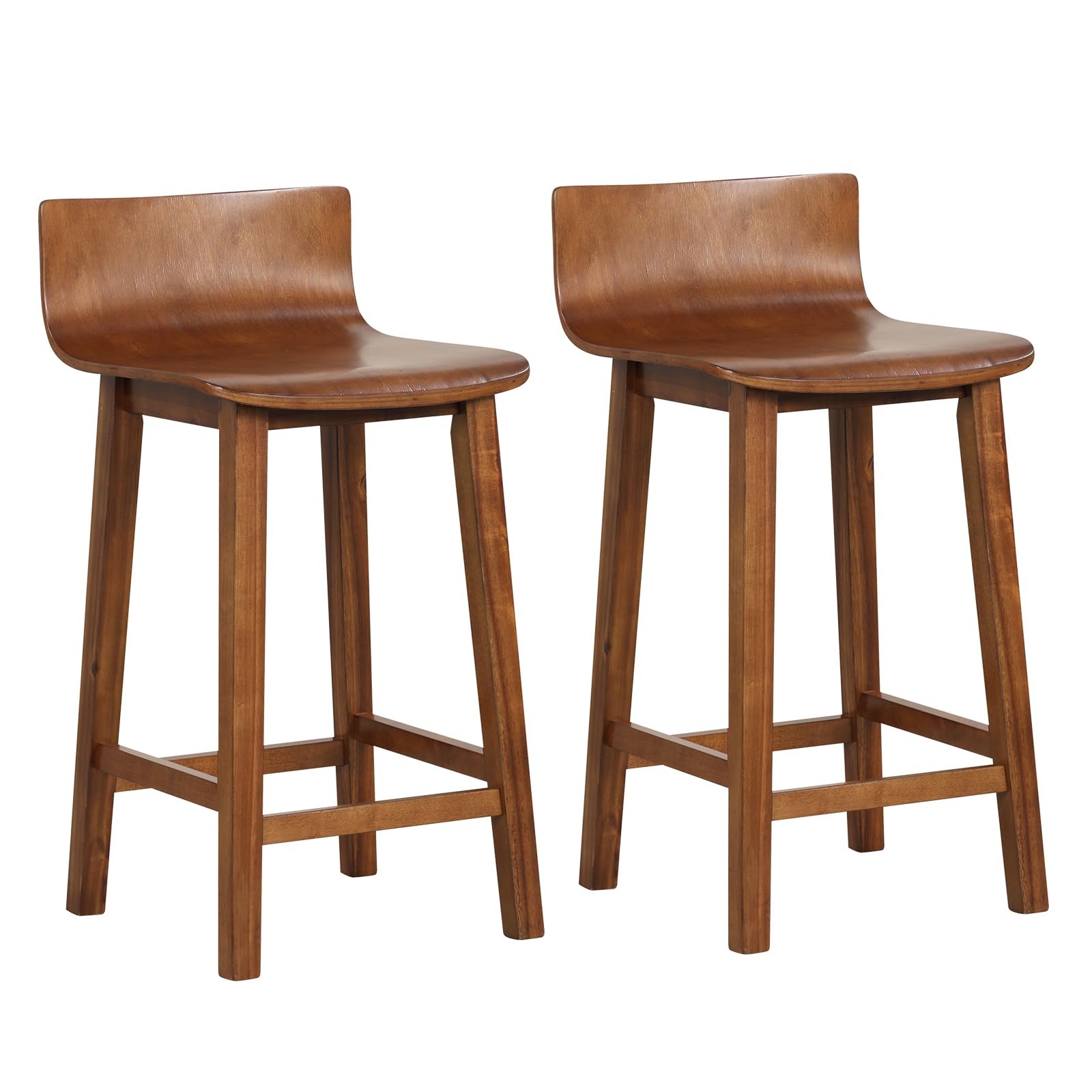 Solid Wood Bar Stools Set of 2/4, Counter Height Chairs with Low Back and Footrest