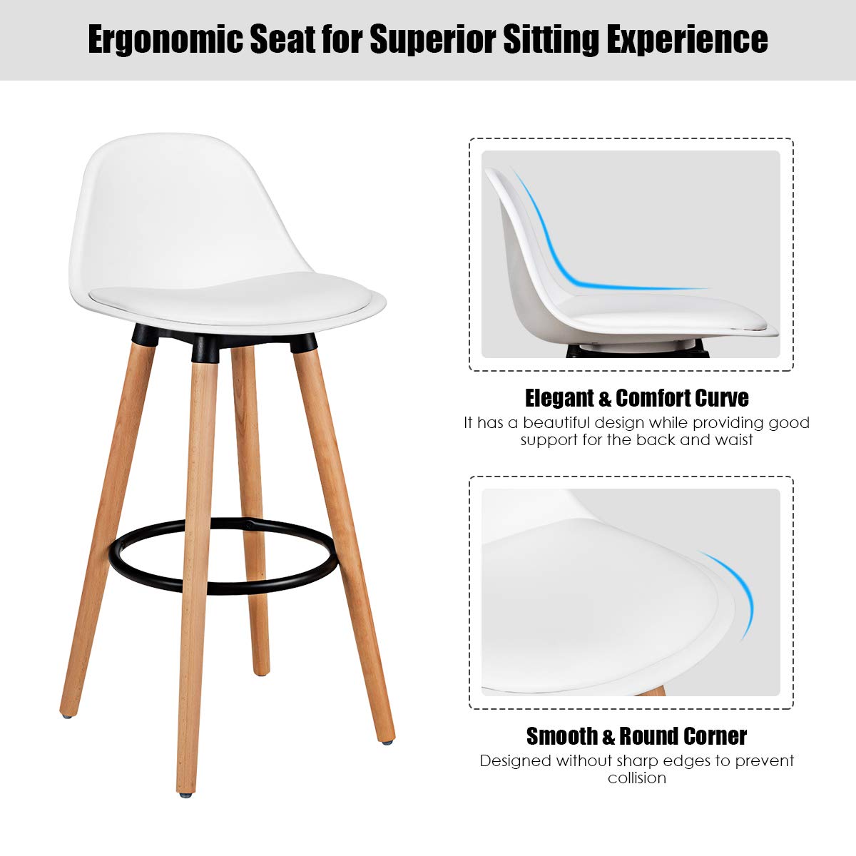 Bar Stools Set of 2/4, Modern Armless Kitchen Stool with Soft PU Leather Seat