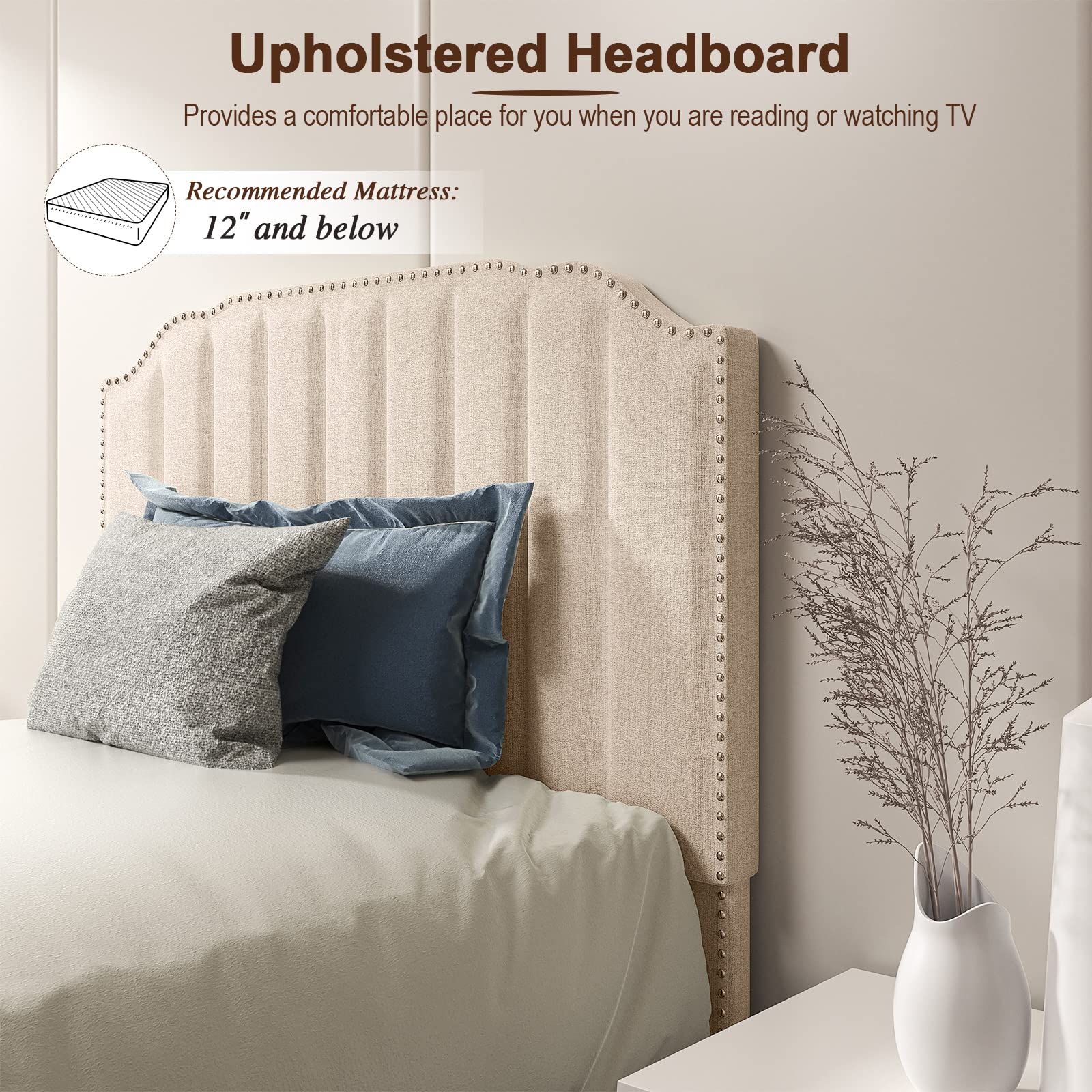 Twin/Full/Queen Size Upholstered Platform Bed Frame with Headboard