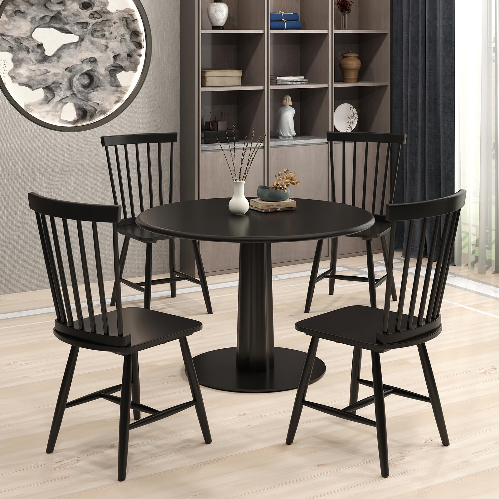 Windsor Dining Chairs Set of 2/4 with Wide Seat & Spindle Back
