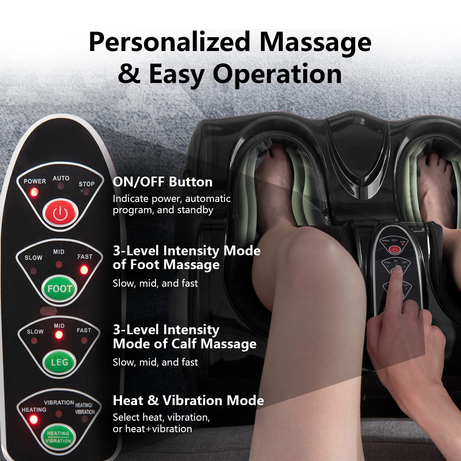 Foot and Calf Massager with Heat，Shiatsu Foot Massager Machine with Vibration, Deep Kneading, 3-Level Intensity Modes