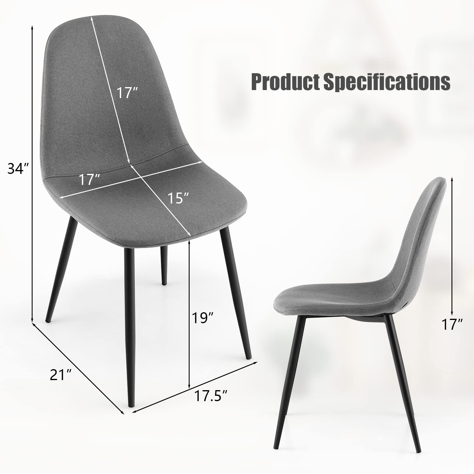 Modern Dining Chairs Set of 4 - Classic Comfy Upholstered 17&rdquo; High Backrest Linen Dining Room Chairs