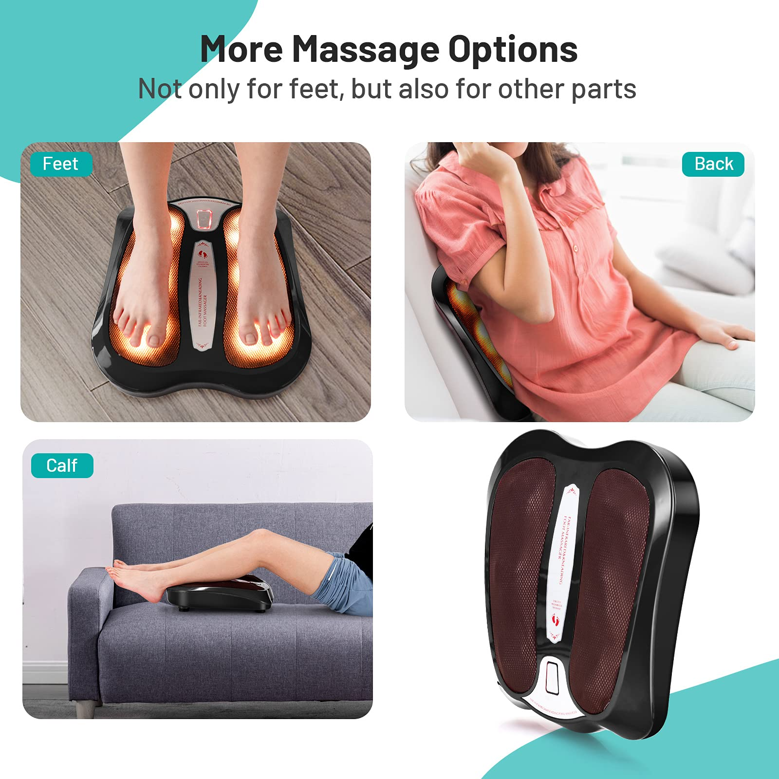 Electric Shiatsu Foot Massager with Soothing Heating & Infrared Lights, 18 Rotating Shiatsu Nodes