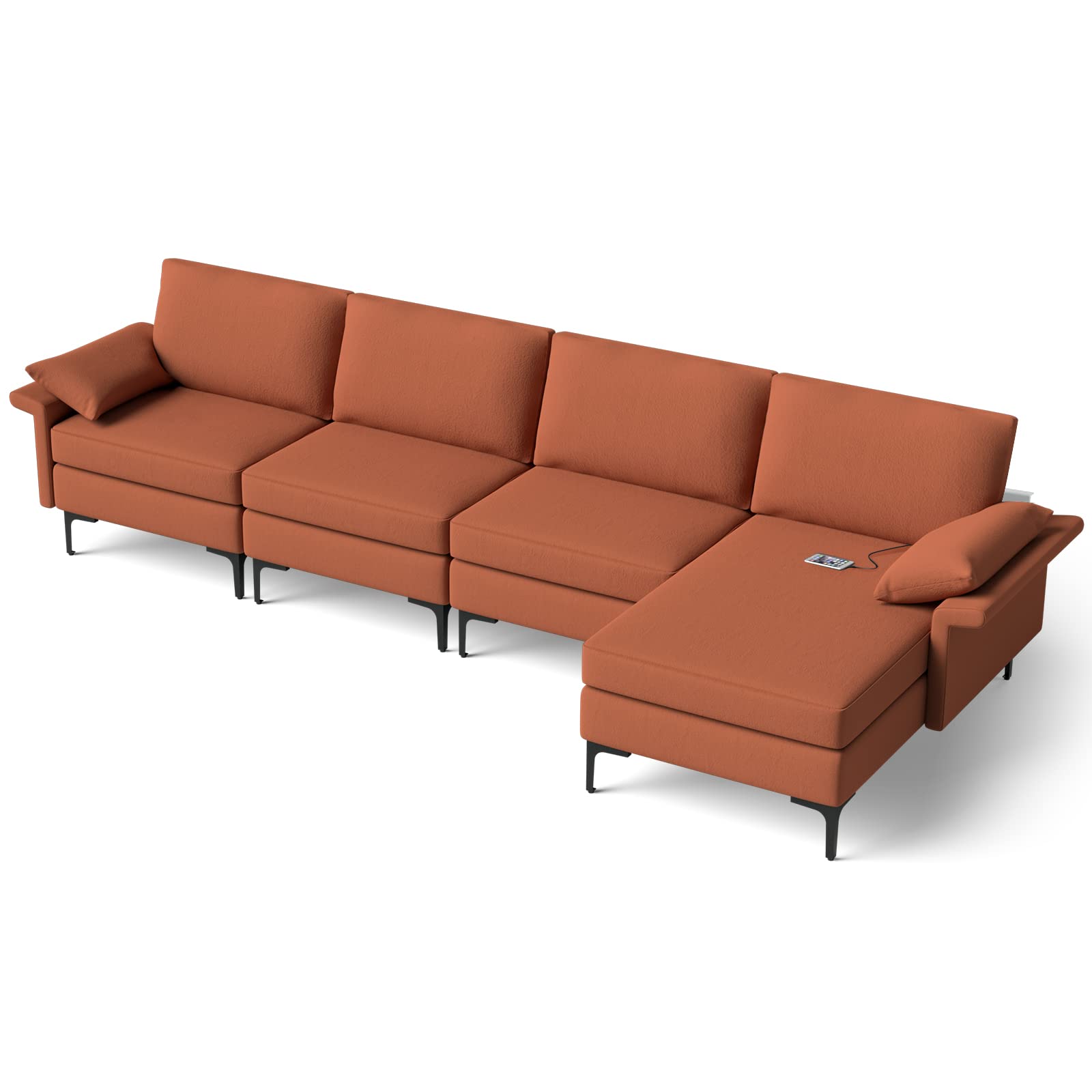 130.5 Inch Extra Large Convertible Sectional Sofa with Reversible Chaise Lounge, 3-Hole Outlets & 4 USB Ports