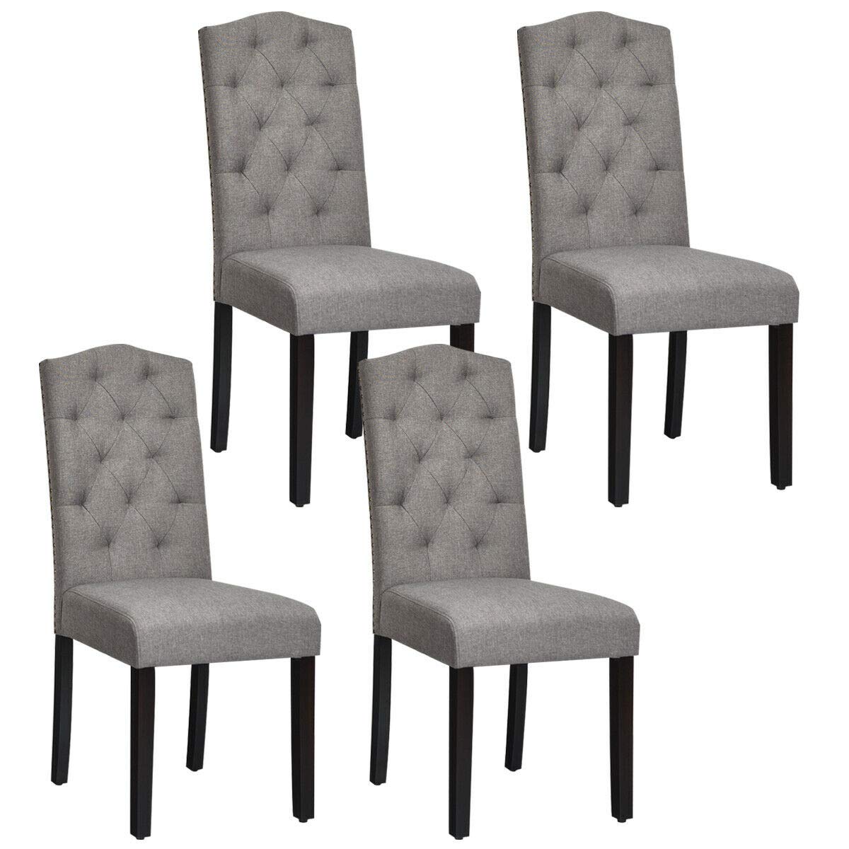 Set of 2/4 Tufted Fabric Dining Chairs with Padded Seat and Tall Backrest