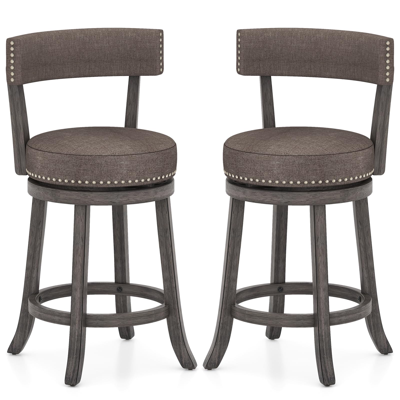 Swivel Counter Height Bar Stools Set of 2/4 with Footrest, Rubber Wood Frame