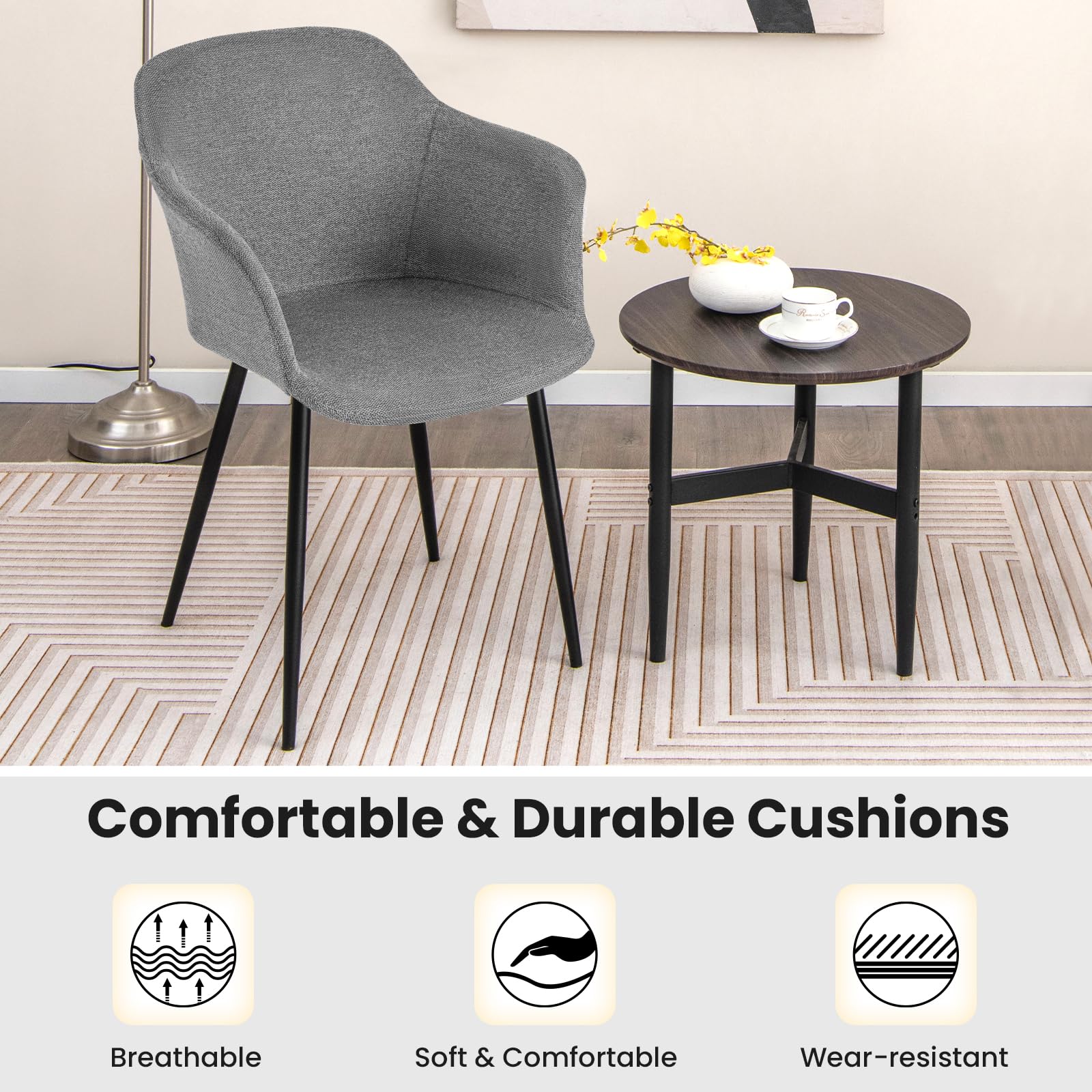 Dining Chairs Set of 2/4, Upholstered Kitchen Chairs with Arms, Dining Room Chairs with Metal Frame, 17"(D)x18"(W) Wide Seat