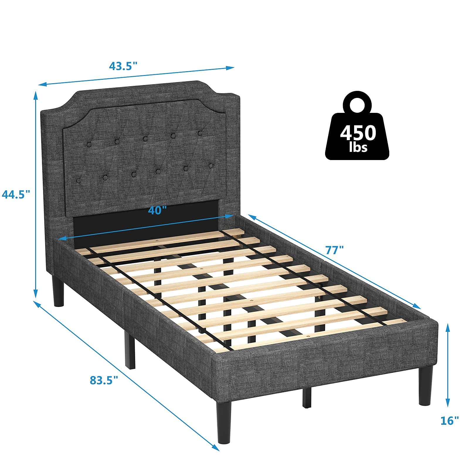 Twin Size Upholstered Bed Frame with Button Stitched Headboard
