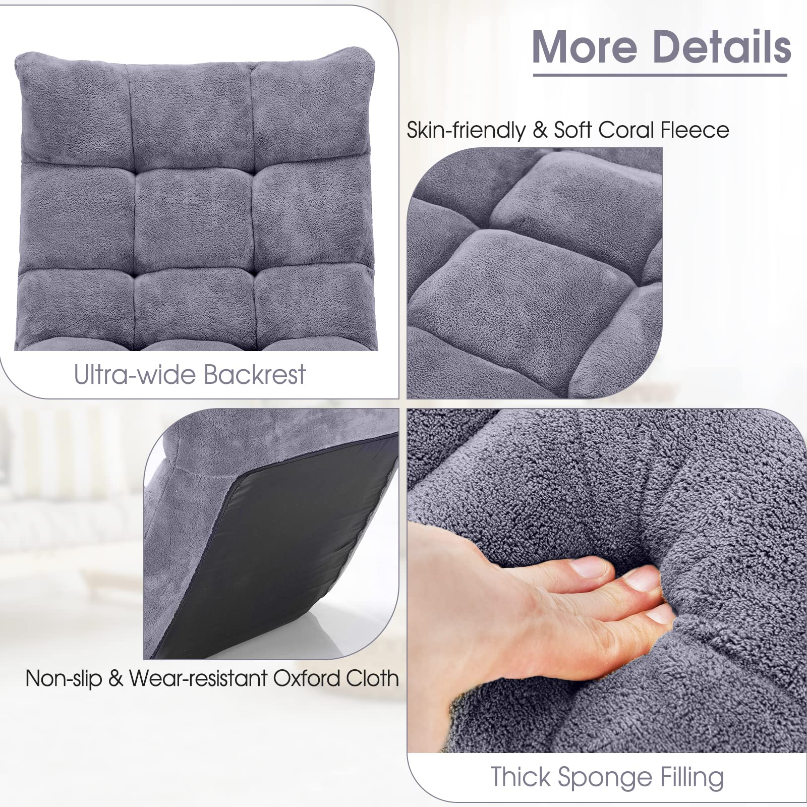 Floor Chair with Back Support, Folding Sofa Chair with 14 Adjustable Position