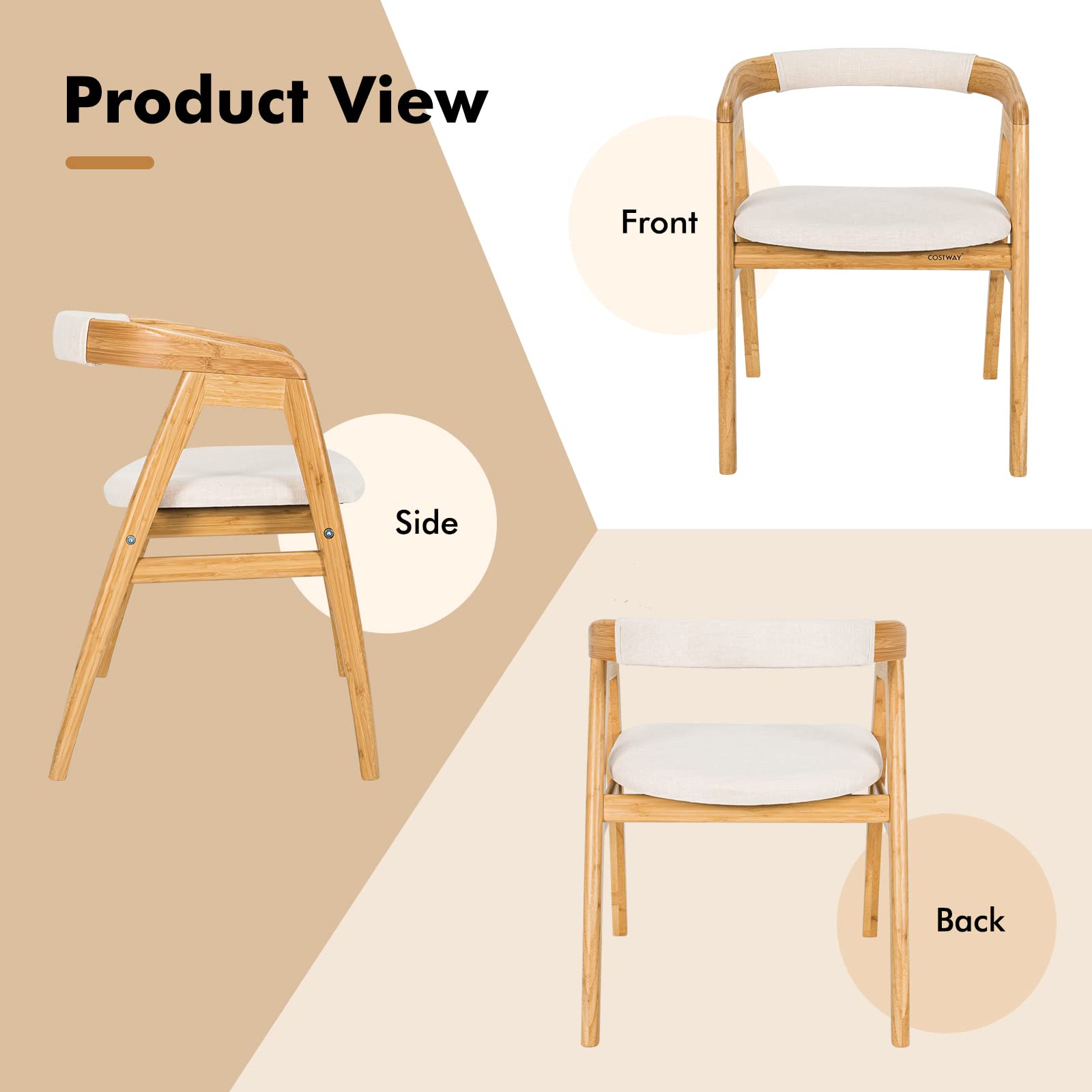 Bamboo Accent Chair, Modern Painted Bamboo Leisure Chair w/Comfy Fiber Cushion, Curved Backrest, Solid Legs