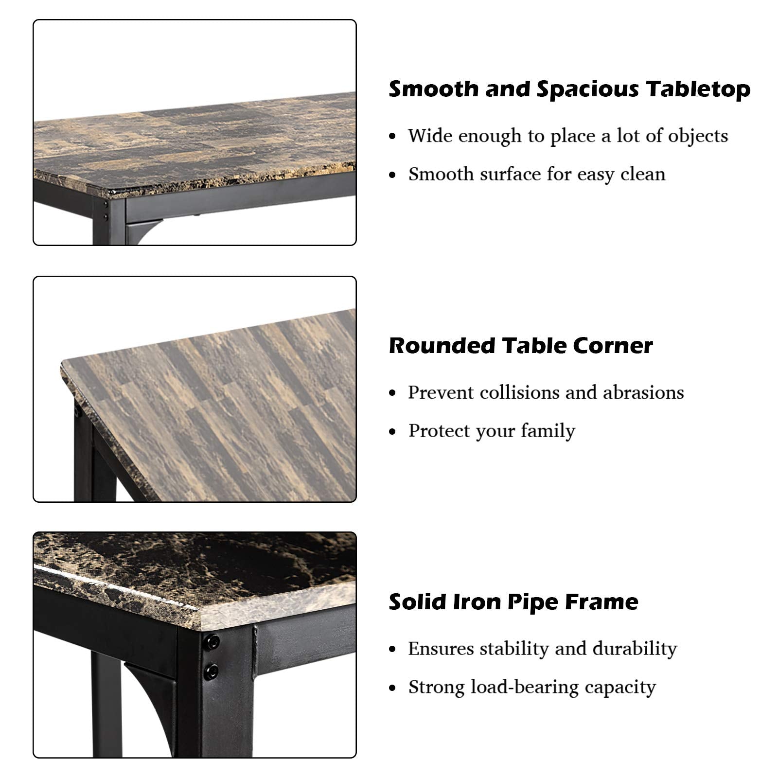 3 Piece Dining Table and Chairs Set with Faux Marble Tabletop 2 Chairs