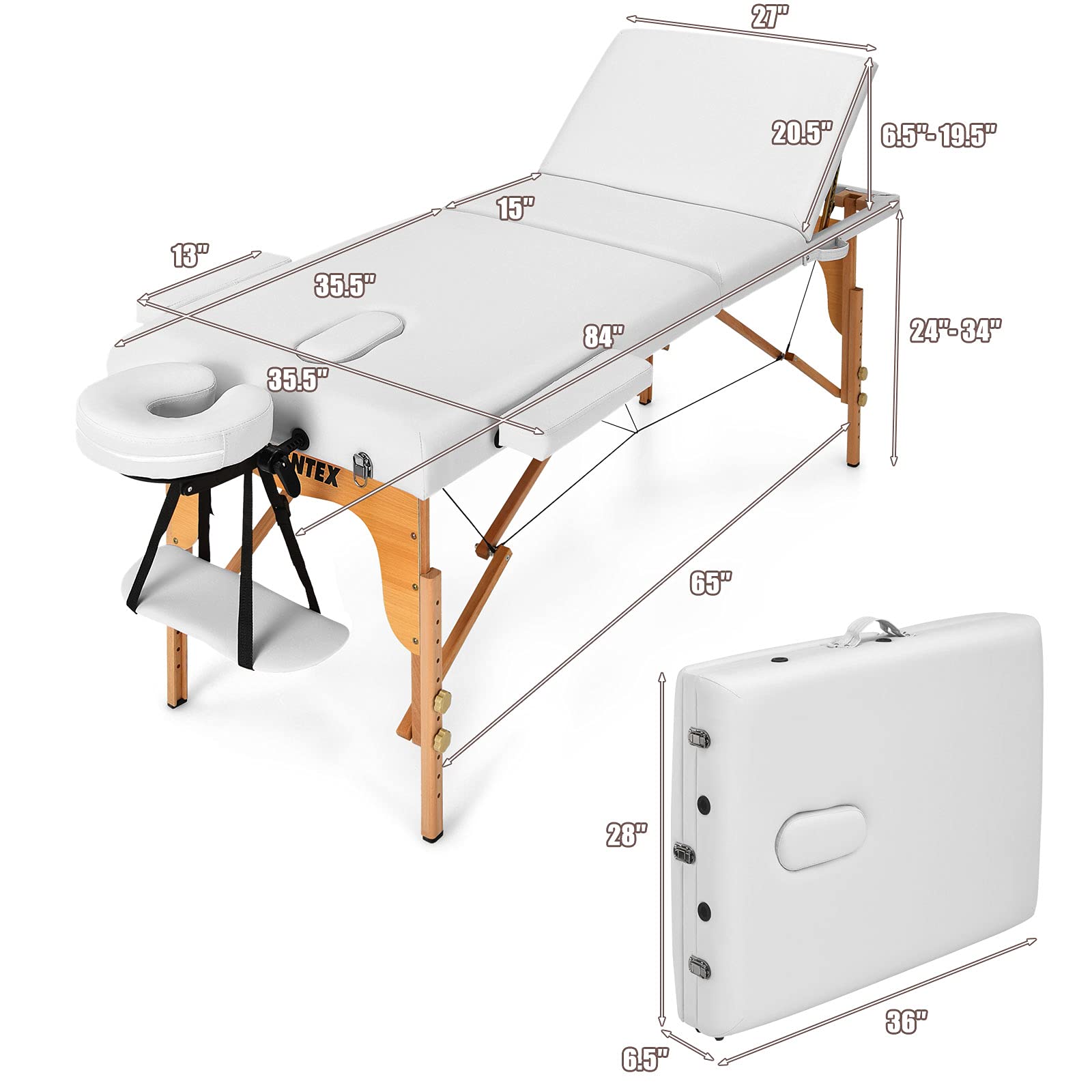 Portable 3 Sections 84inch Folding Massage Table with Carry Case