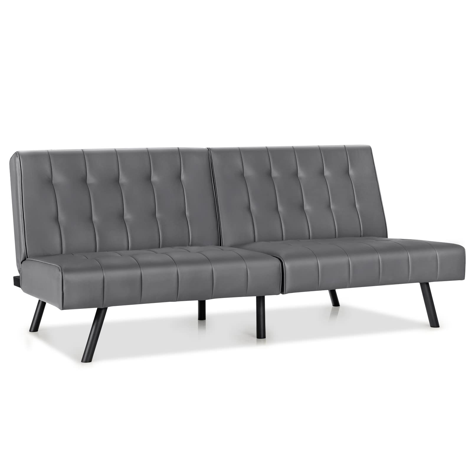 Faux Leather Futon Sofa Bed with Adjustable Backrest