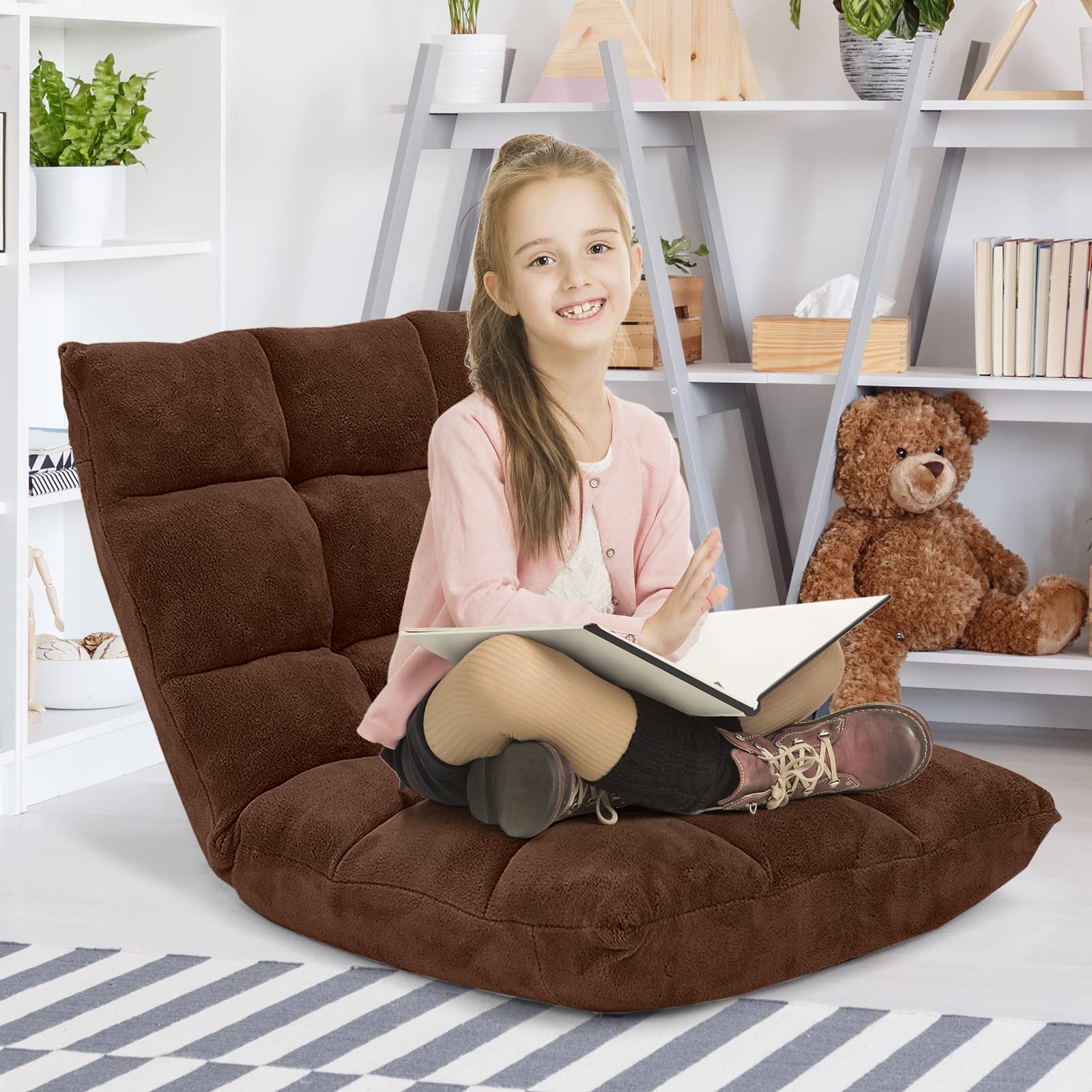 Floor Chair with Back Support, Folding Sofa Chair with 14 Adjustable Position