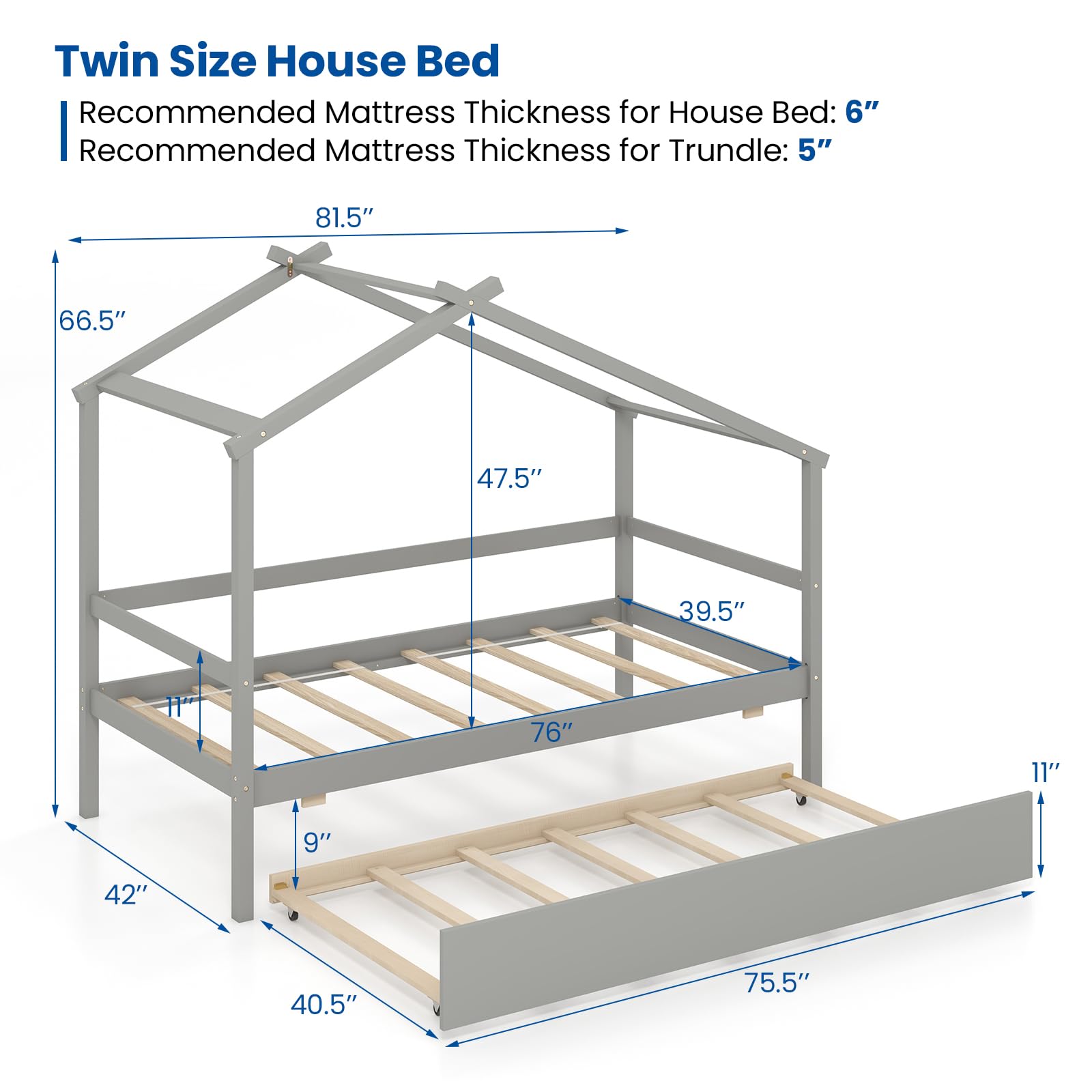 Twin Size House Bed with Trundle