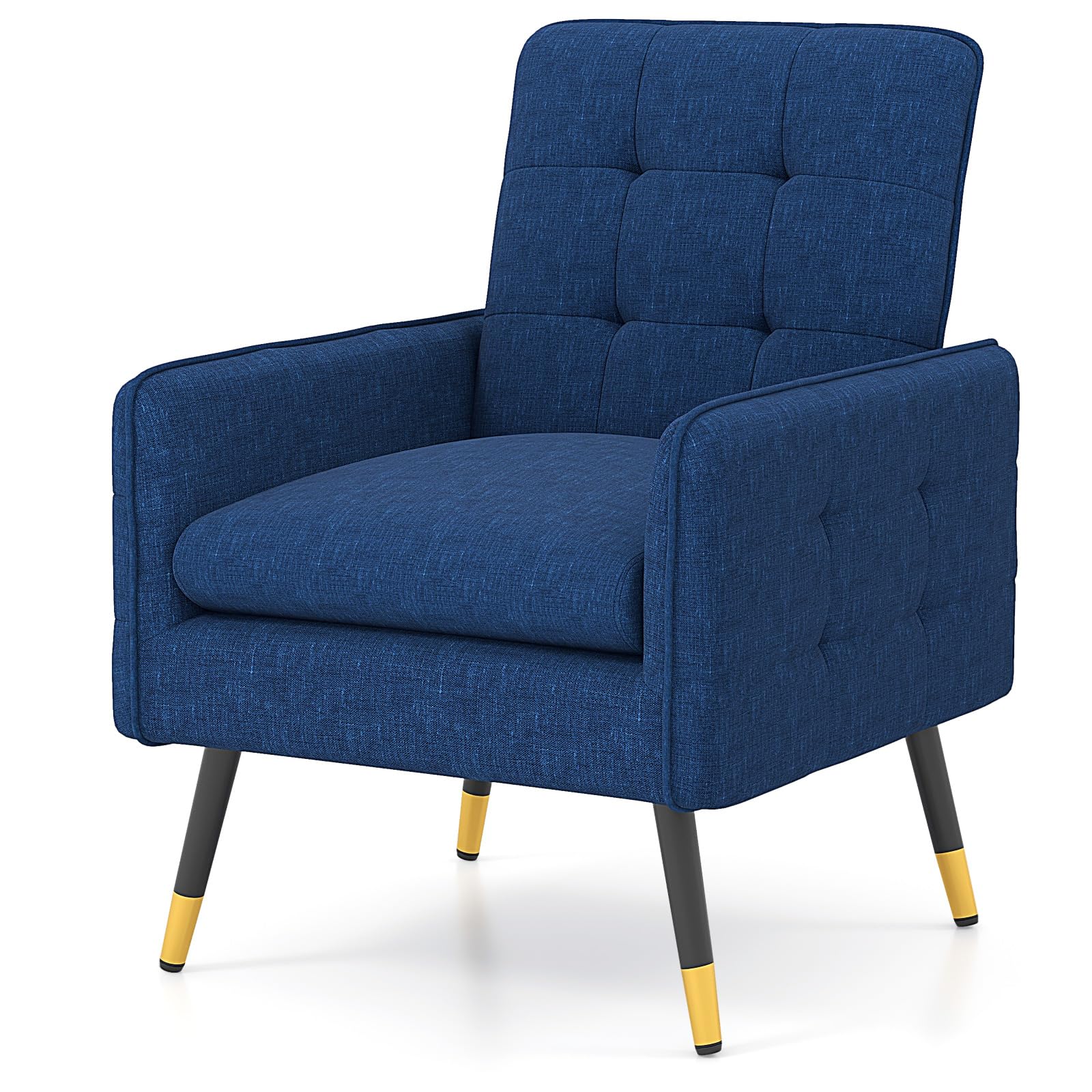 Modern Accent Chair, Upholstered Armchair Single Sofa Chair with Metal Legs & Adjustable Foot Pads