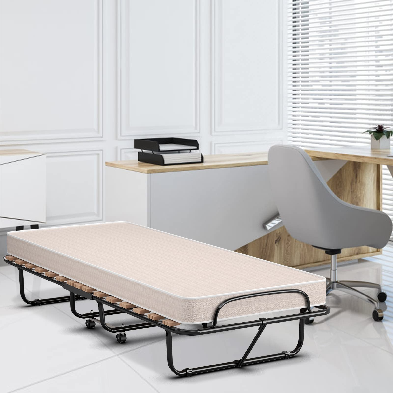 Portable Rollaway Bed with 4" Memory Foam Mattress for Adults and Guests