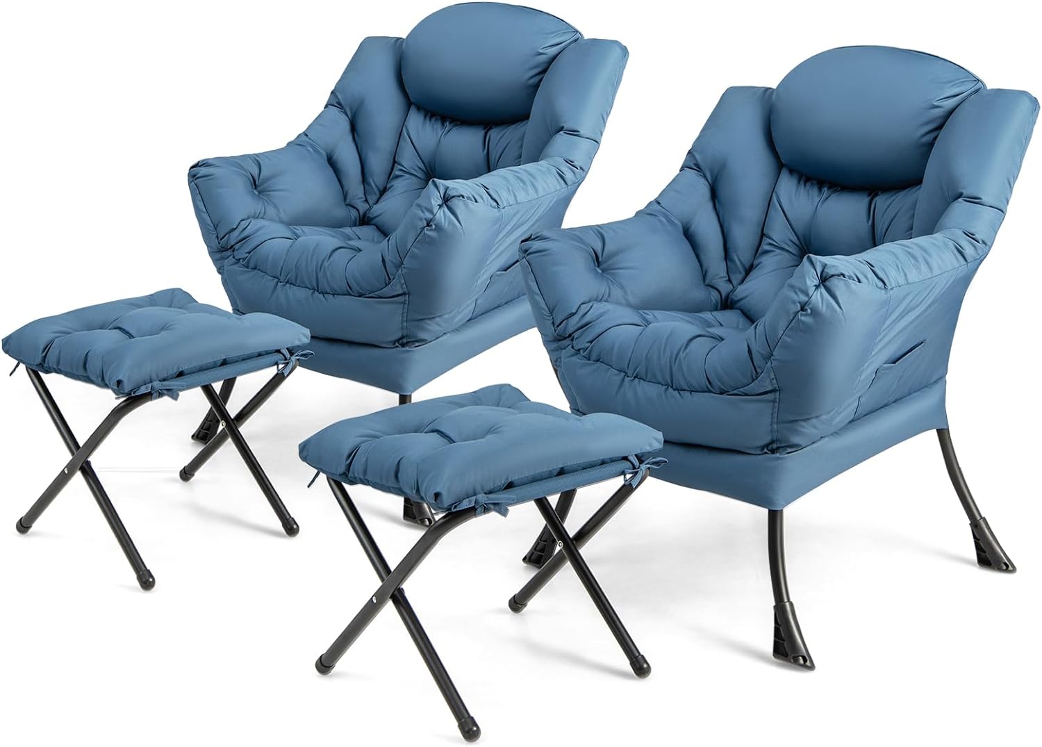 Lazy Sofa Chair with Ottoman, Upholstered Leisure Lounge Armchair with Folding Footrest, Side Storage Pocket