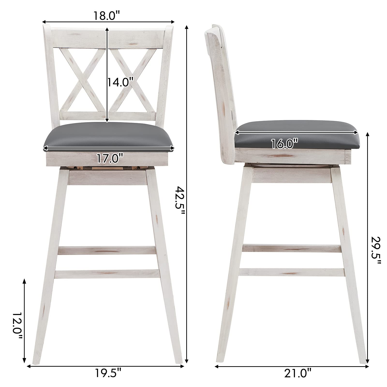 360 &deg; Swivel Bar Stool Set of 2/4 with Foot Rest Upholstered Cushion & Ergonomic Backrest
