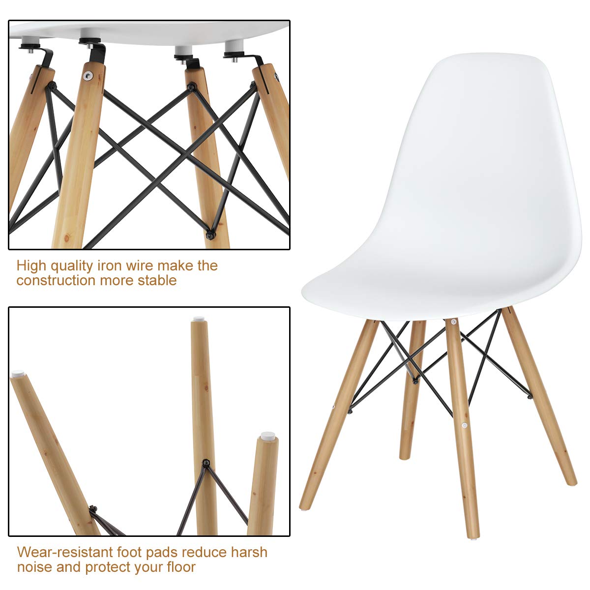 Mid Century Modern Plastic Dining Chairs Set of 2 with Wood Legs