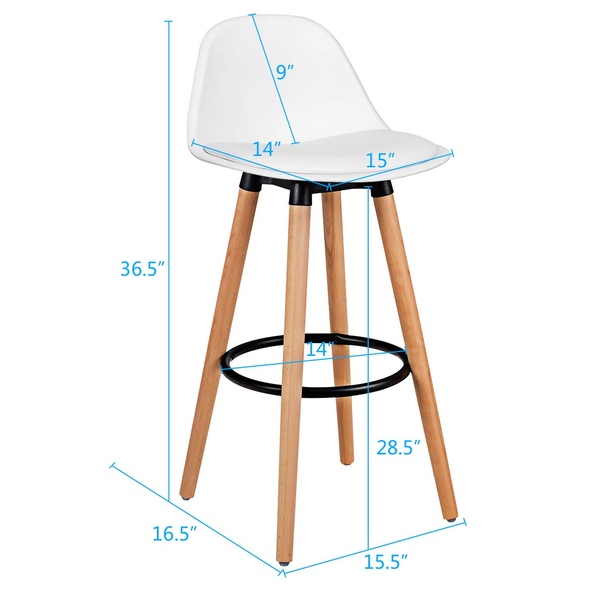 Bar Stools Set of 2/4, Modern Armless Kitchen Stool with Soft PU Leather Seat
