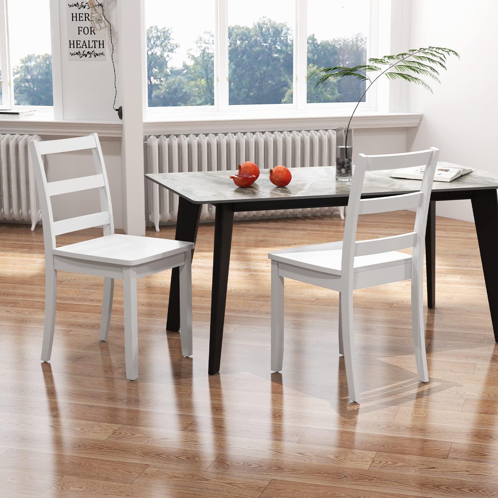 Wood Dining Chairs Set of 2/4 with Solid Rubber Wood Legs, Non-Slip Foot Pads