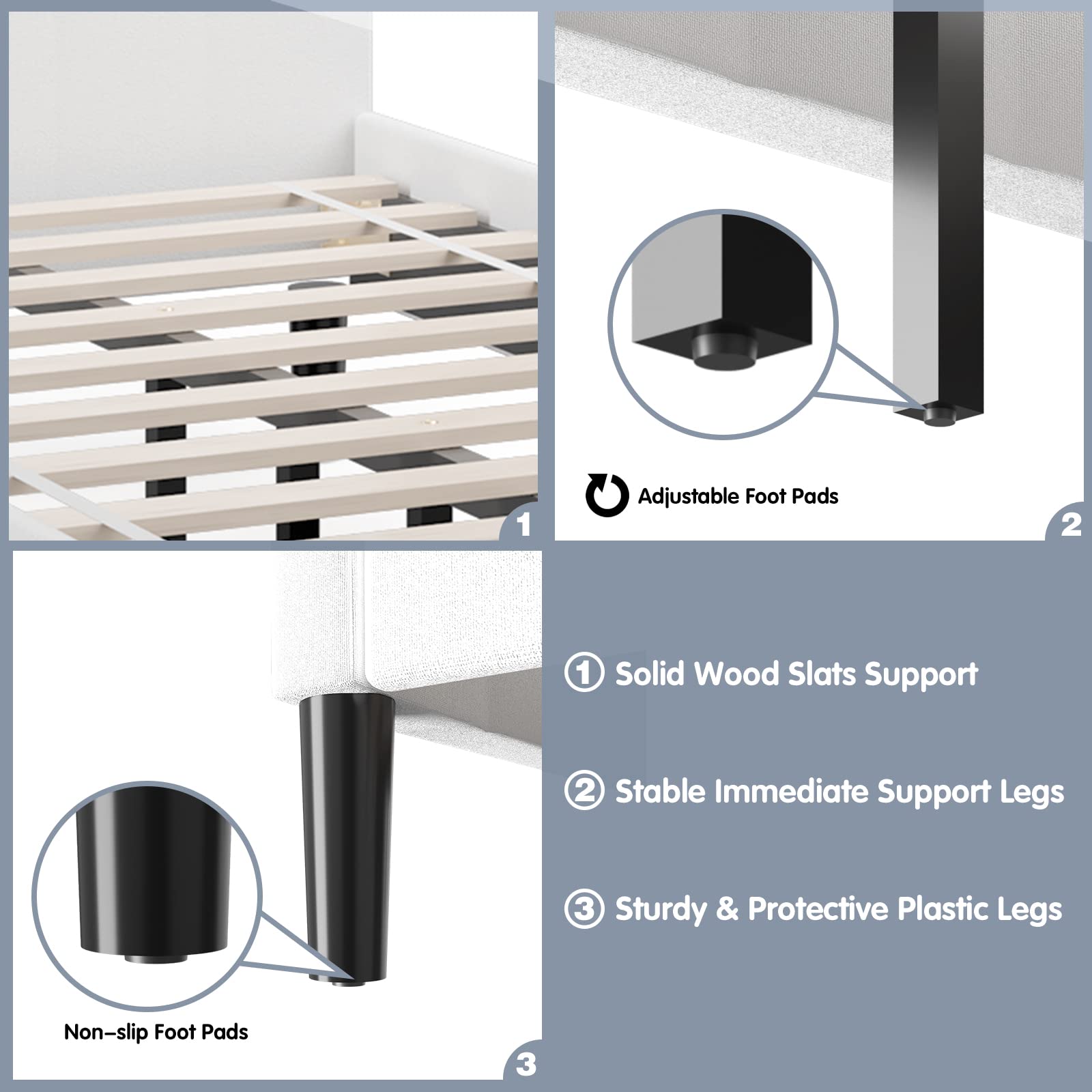 Twin Size Upholstered Bed Frame, Modern Mattress Foundation with Solid Wood Slats Support