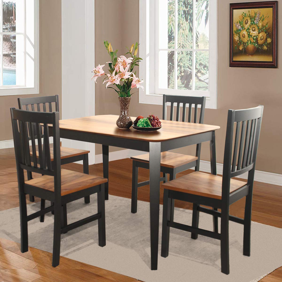 Wooden Dining Chairs Set of 4, Farmhouse Kitchen Chair with Rubber Wood Legs, Slat Back