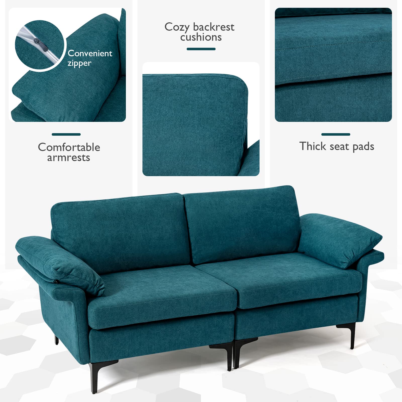 72.5" Loveseat Sofa Couch, Modern Love Seat with Removable Armrest Pillows