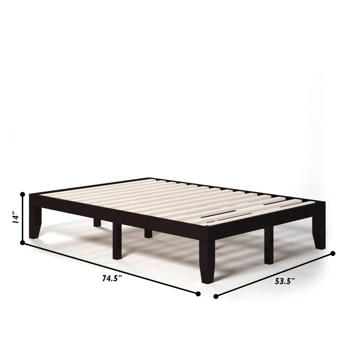 14 Inches Wood Platform Bed Frame, Solid Wood Mattress Foundation with Rubber Wood Frame